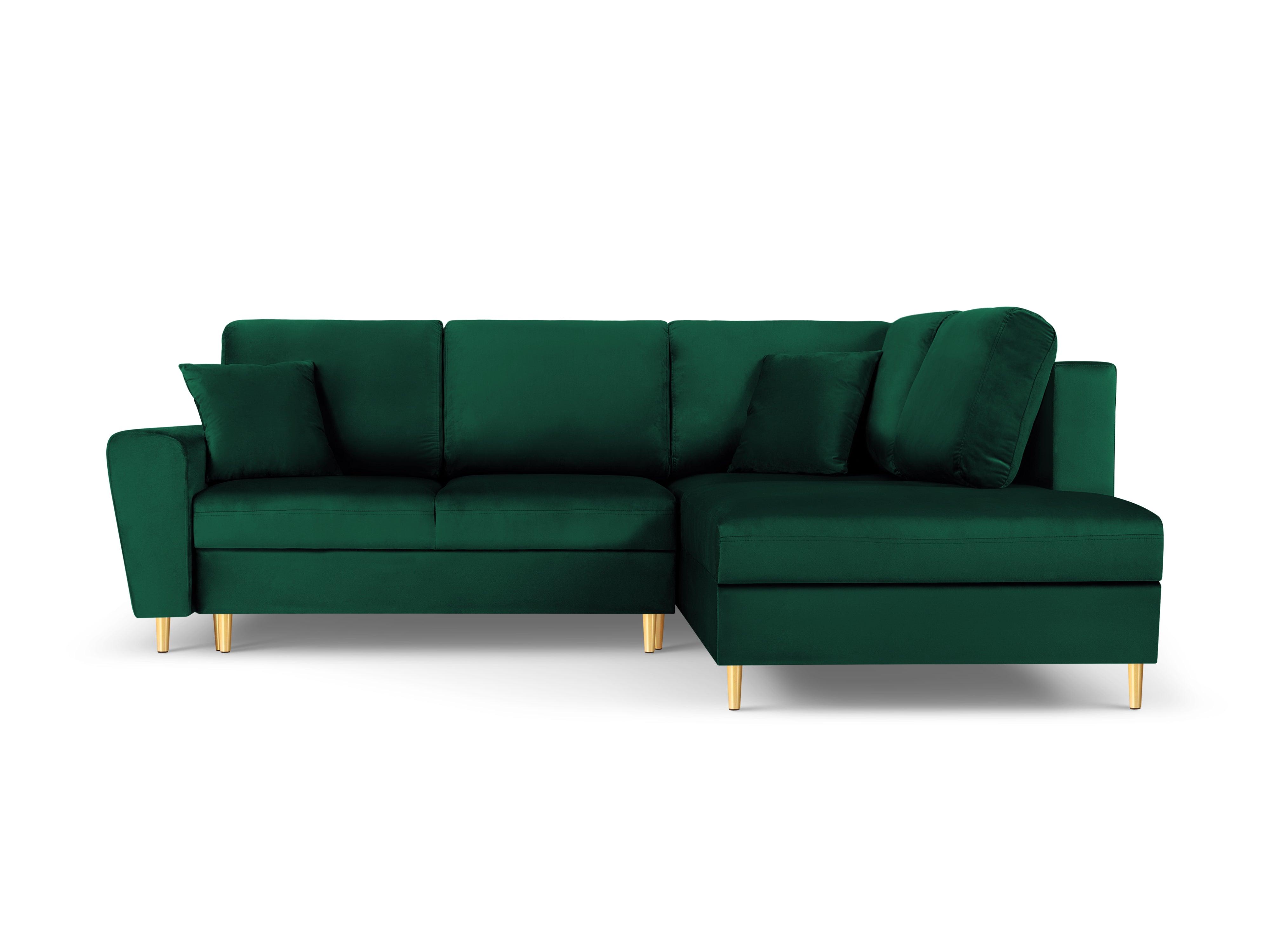 Narożnik 5-osobowy prawostronny z funkcją spania KYOTO butelkowa zieleń ze złotą podstawą Cosmopolitan Design Eye on Design