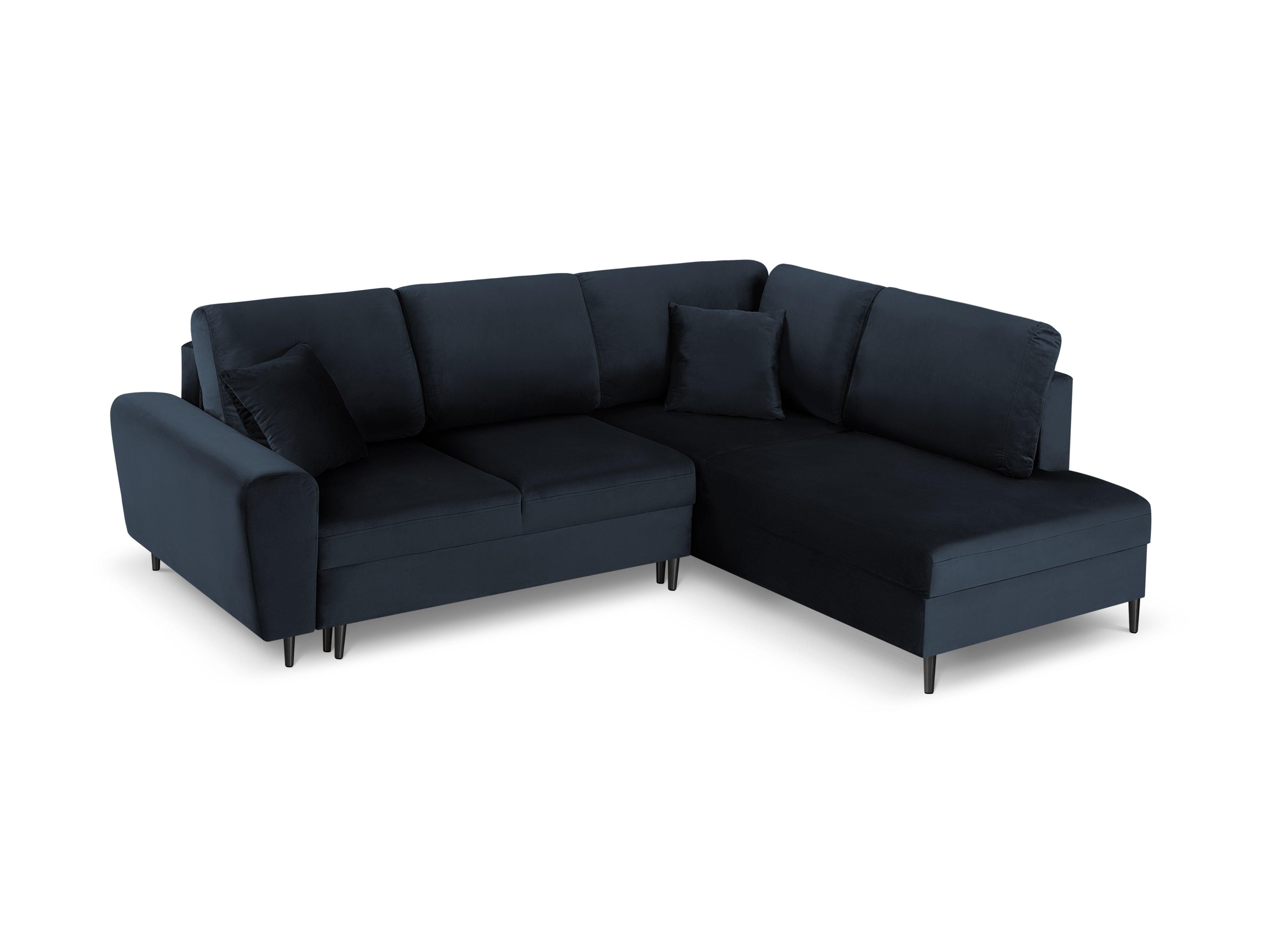 Narożnik 5-osobowy prawostronny z funkcją spania KYOTO ciemnoniebieski z czarną podstawą Cosmopolitan Design Eye on Design