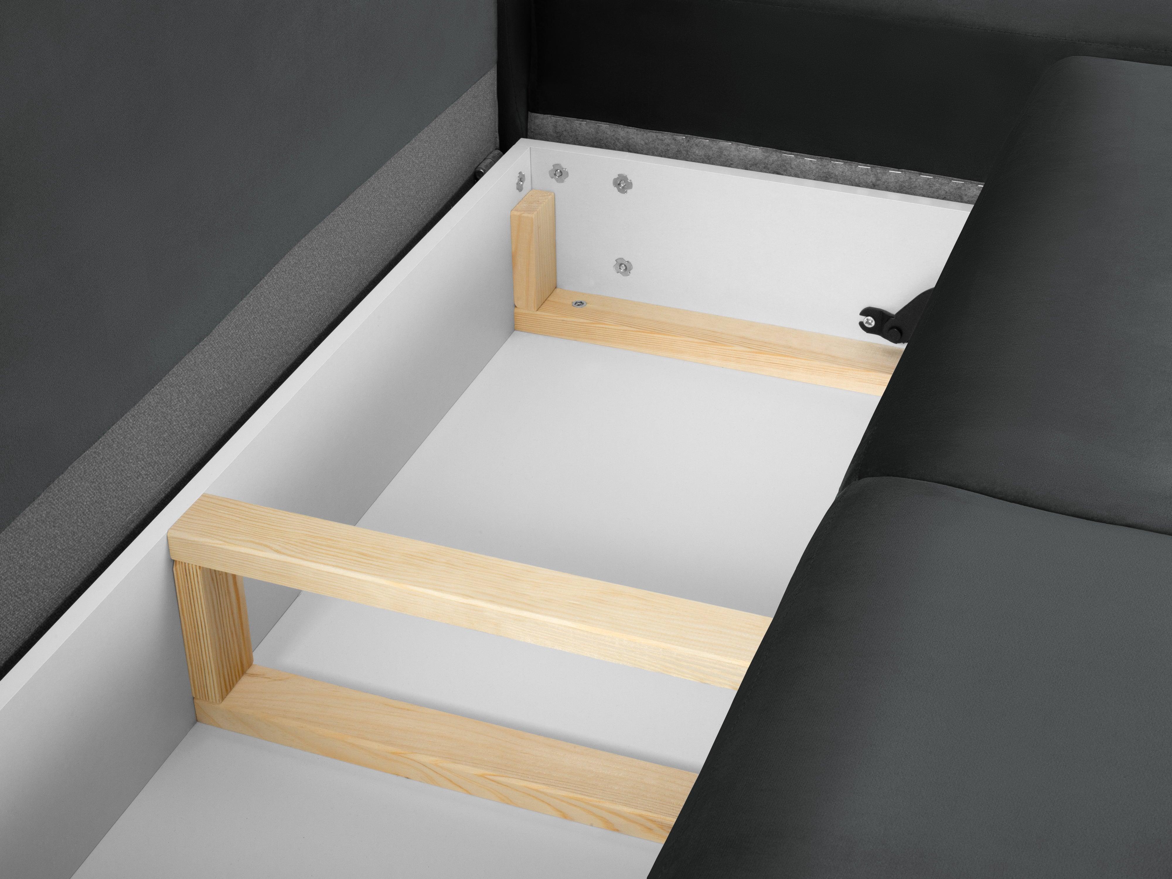 Narożnik 5-osobowy prawostronny z funkcją spania KYOTO ciemnoszary ze złotą podstawą Cosmopolitan Design Eye on Design