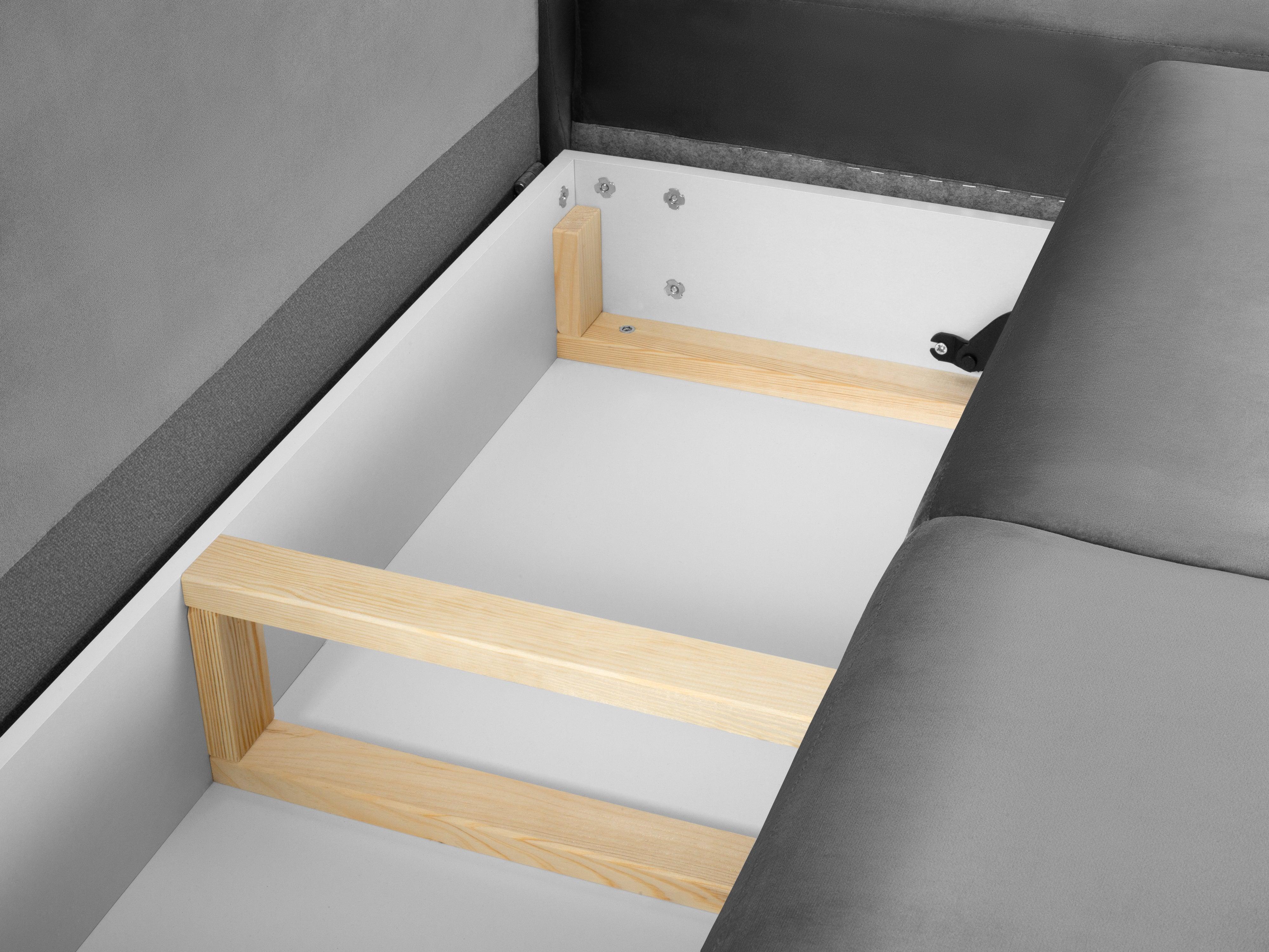 Narożnik 5-osobowy prawostronny z funkcją spania KYOTO jasnoszary z czarną podstawą Cosmopolitan Design Eye on Design