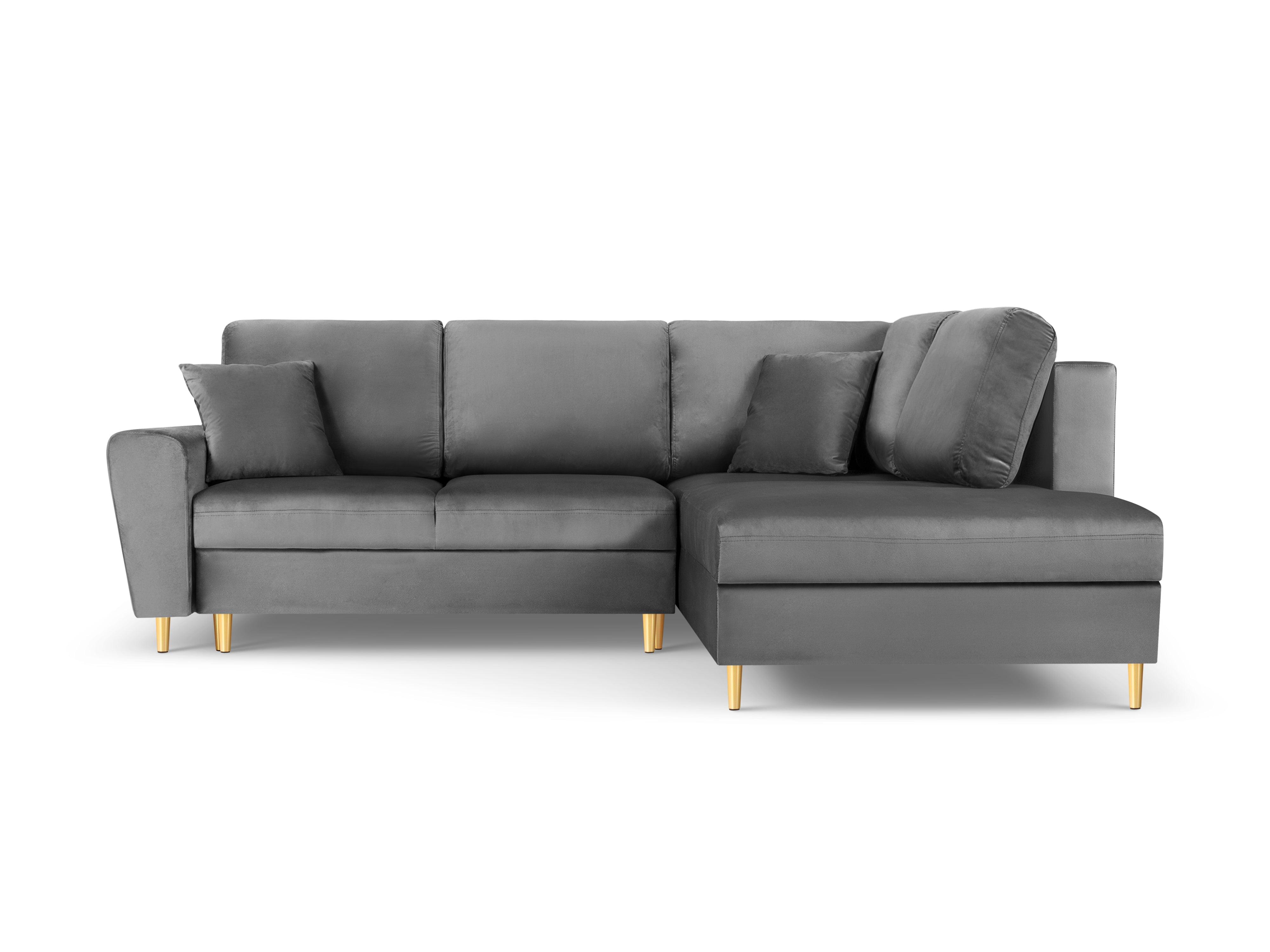 Narożnik 5-osobowy prawostronny z funkcją spania KYOTO jasnoszary ze złotą podstawą Cosmopolitan Design Eye on Design