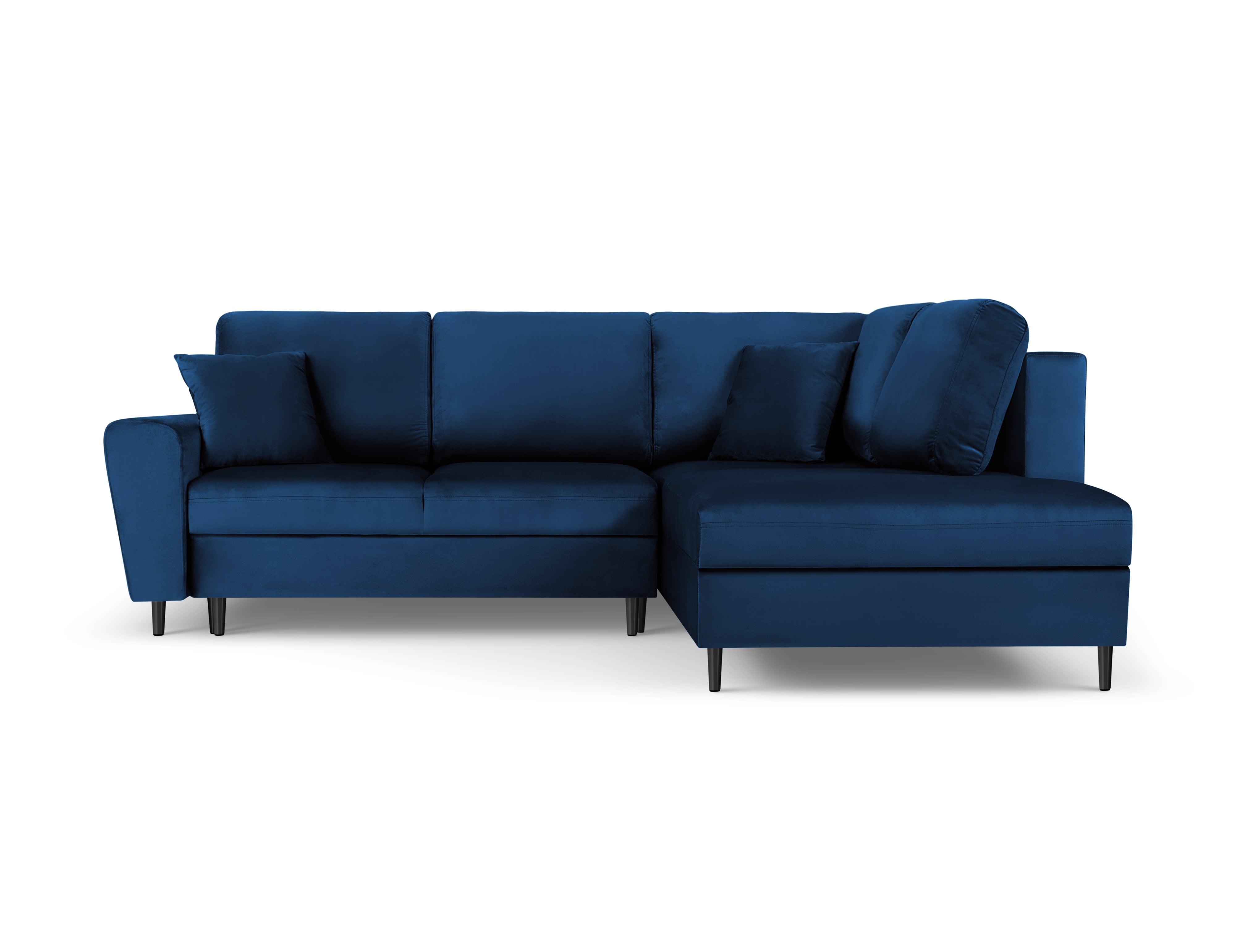 Narożnik 5-osobowy prawostronny z funkcją spania KYOTO niebieski z czarną podstawą Cosmopolitan Design Eye on Design