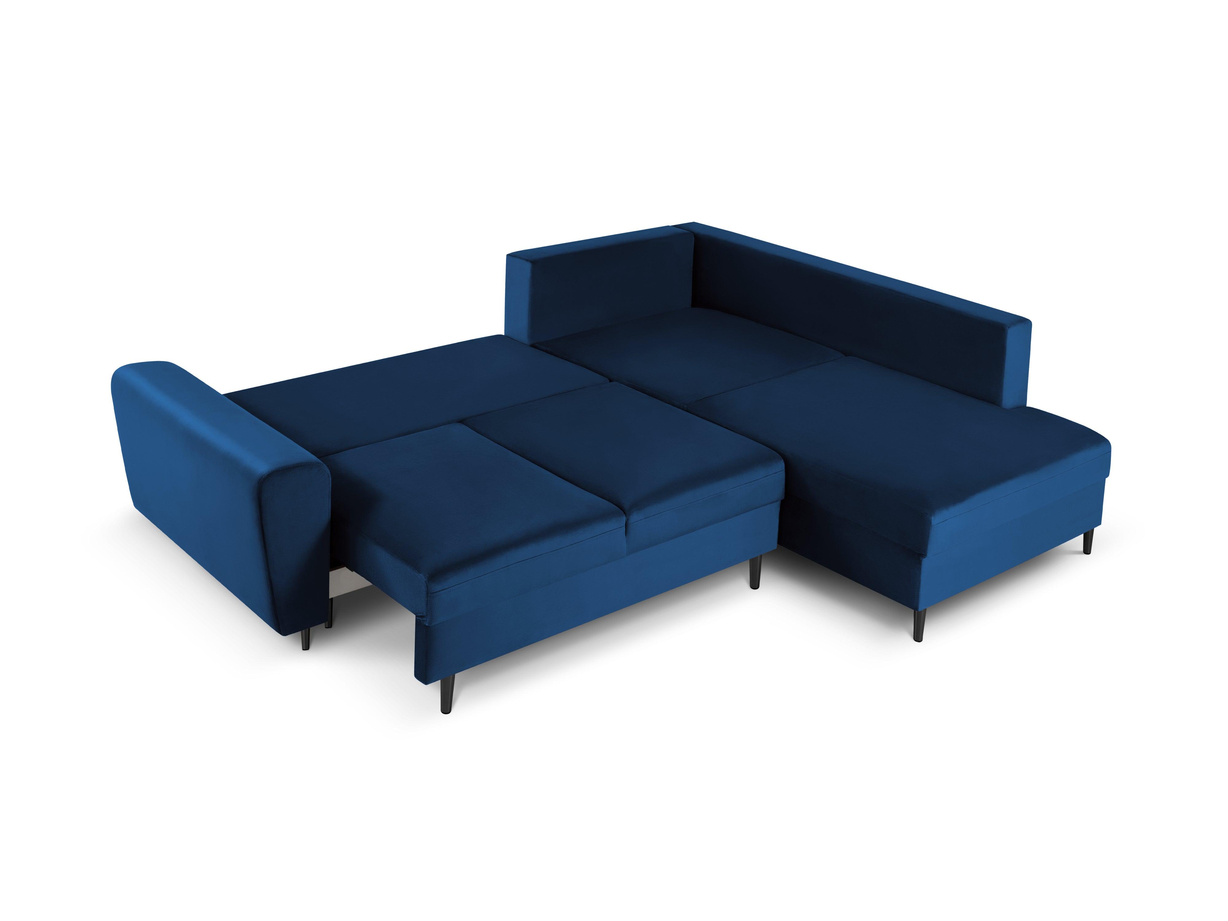 Narożnik 5-osobowy prawostronny z funkcją spania KYOTO niebieski z czarną podstawą Cosmopolitan Design Eye on Design