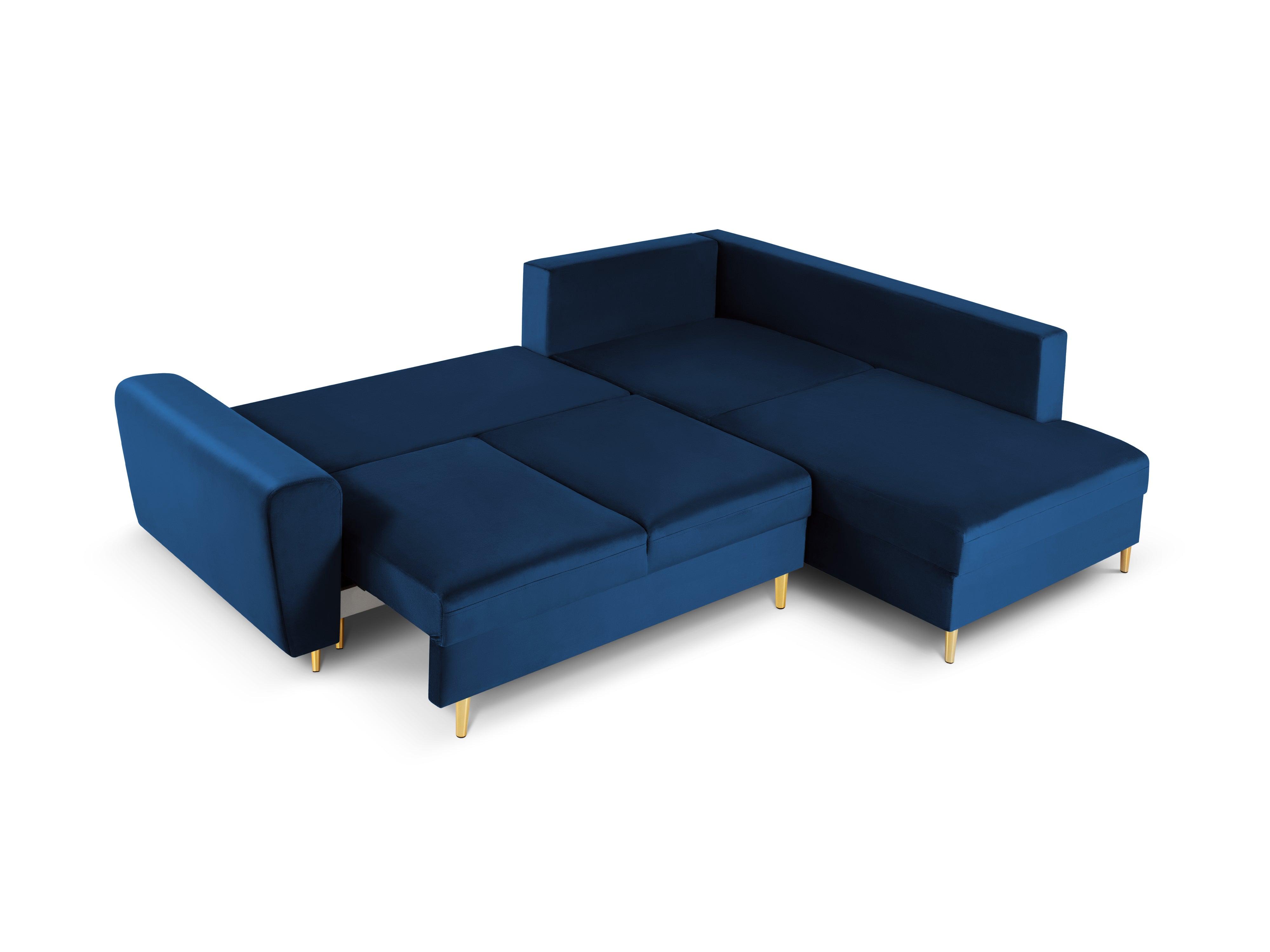 Narożnik 5-osobowy prawostronny z funkcją spania KYOTO niebieski ze złotą podstawą Cosmopolitan Design Eye on Design