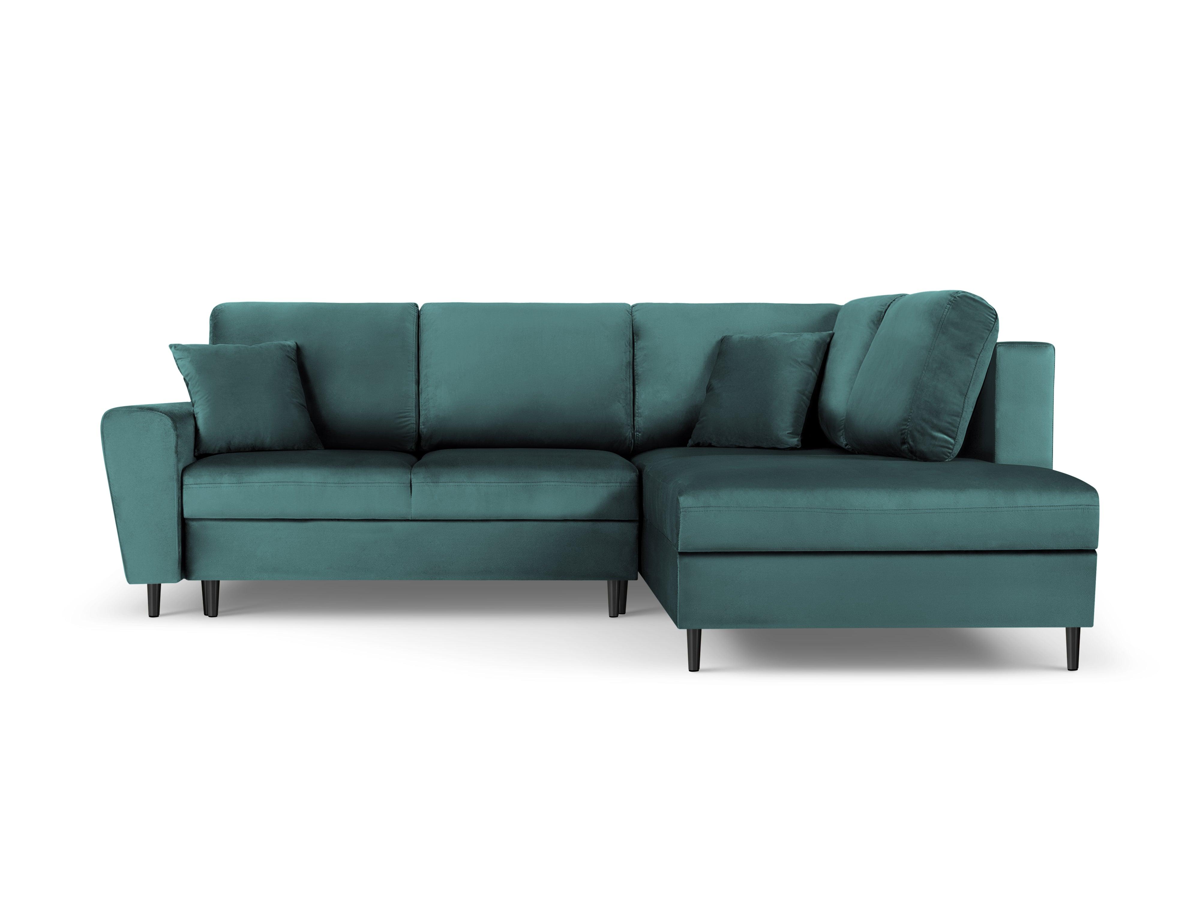 Narożnik 5-osobowy prawostronny z funkcją spania KYOTO petrol z czarną podstawą Cosmopolitan Design Eye on Design