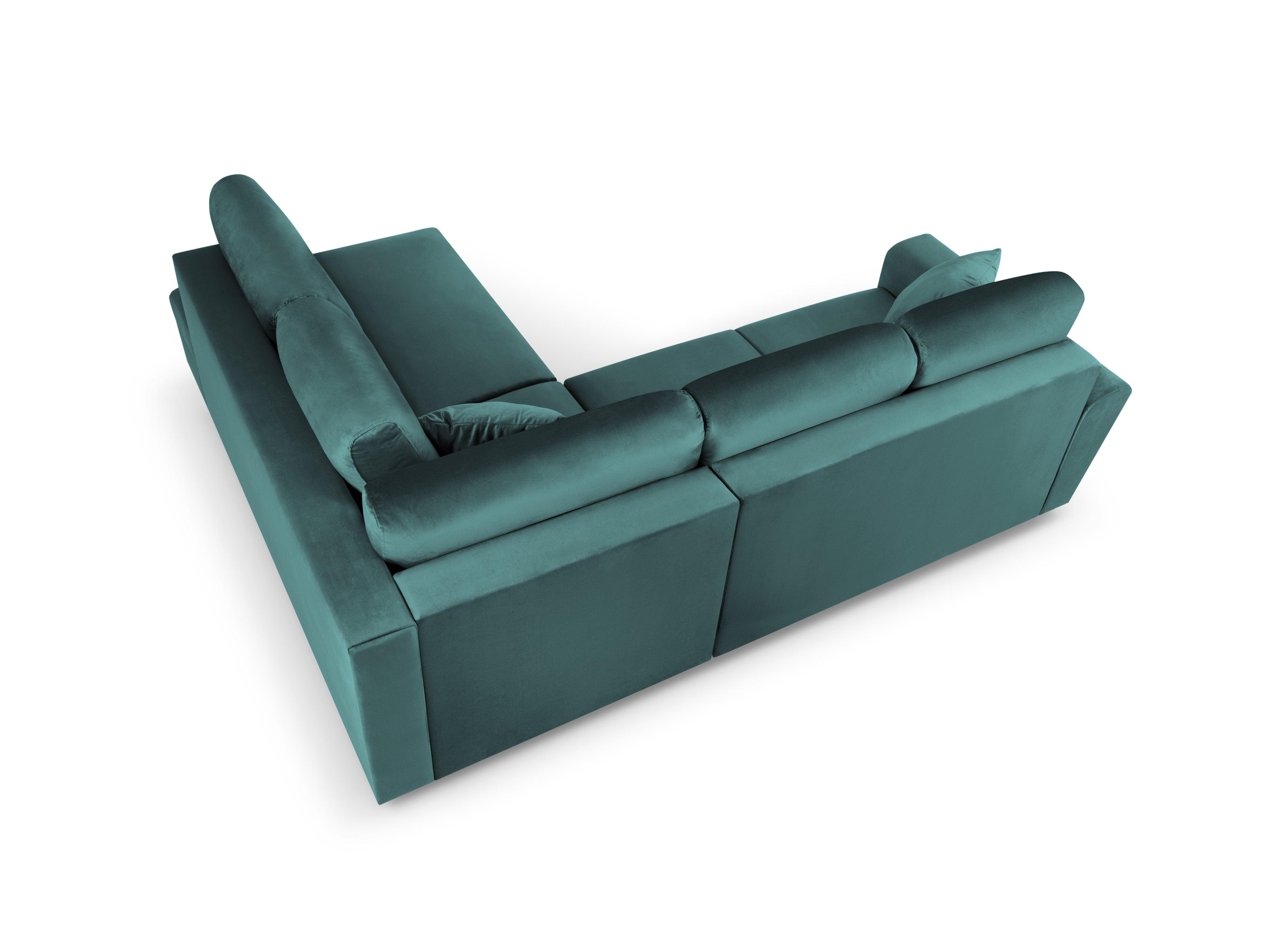 Narożnik 5-osobowy prawostronny z funkcją spania KYOTO petrol z czarną podstawą Cosmopolitan Design Eye on Design