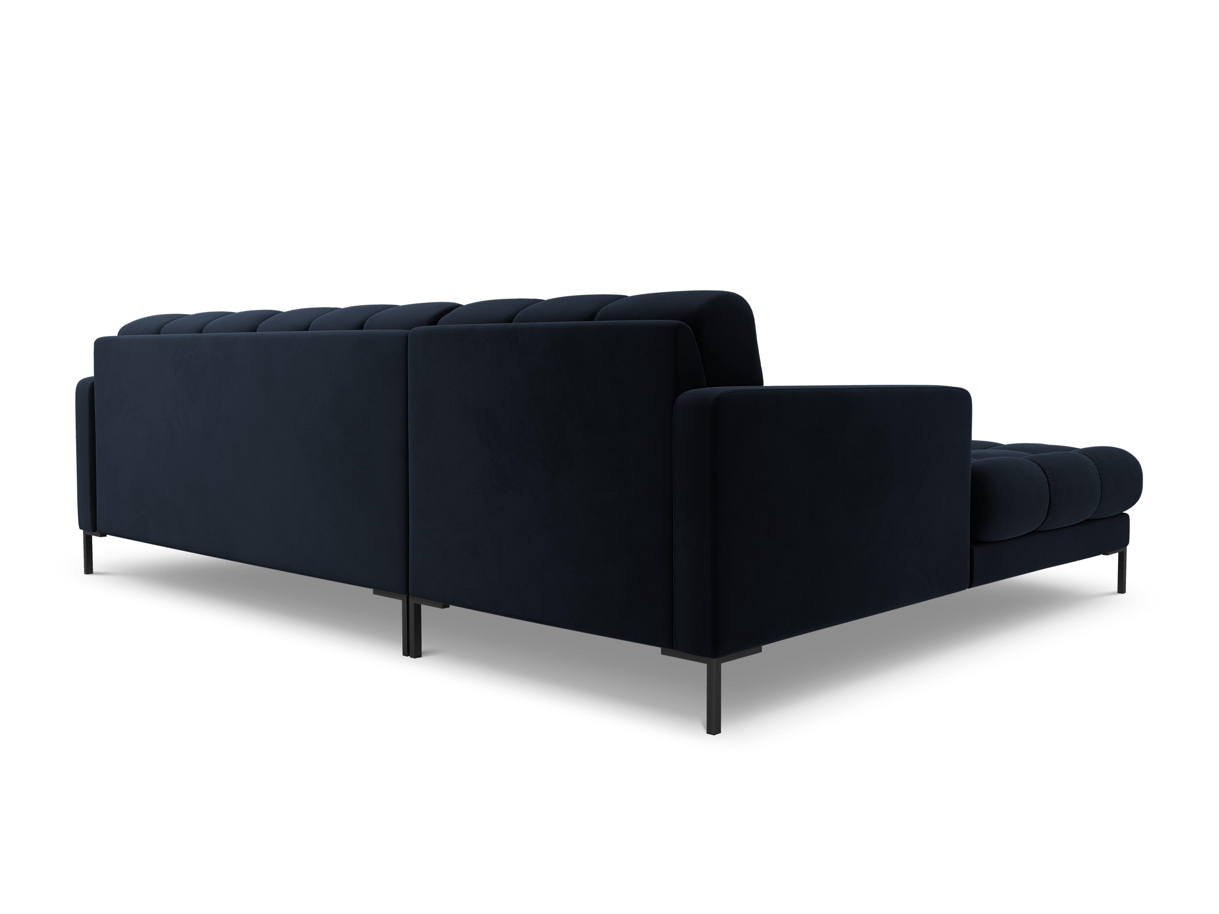 Narożnik aksamitny lewostronny BALI ciemnoniebieski z czarną podstawą Cosmopolitan Design Eye on Design
