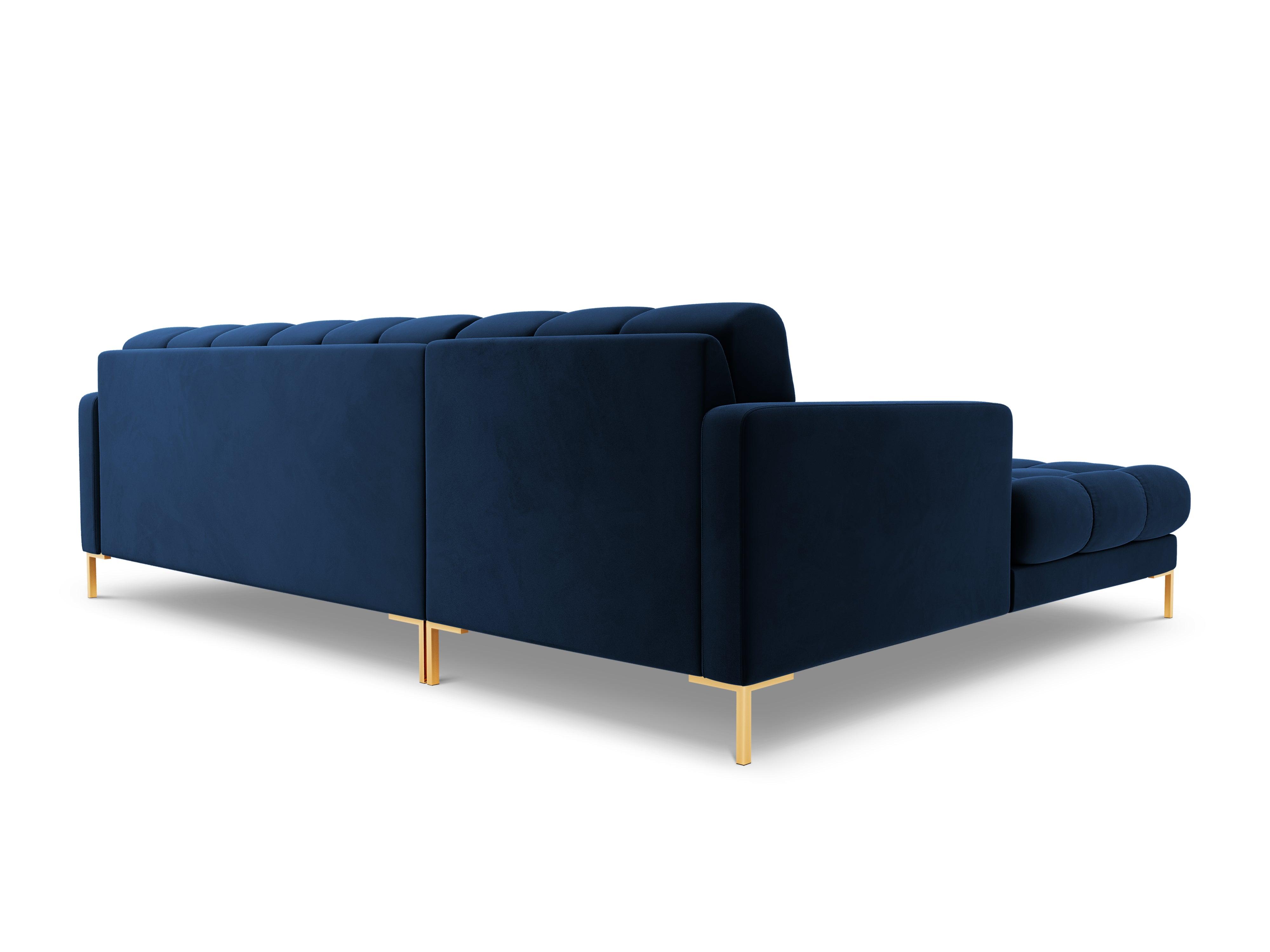 Narożnik aksamitny lewostronny BALI granat królewski ze złotą podstawą Cosmopolitan Design Eye on Design