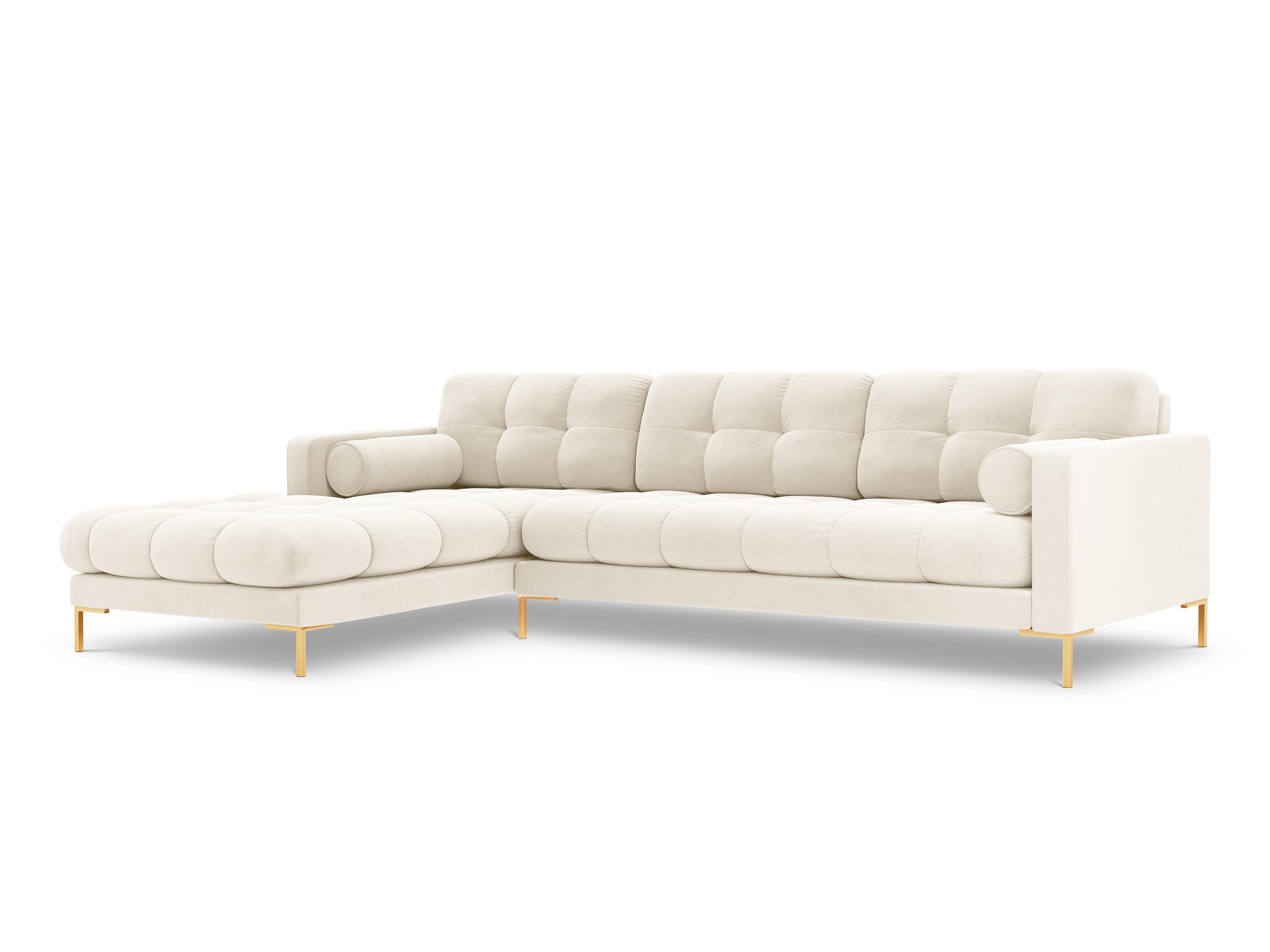 Narożnik aksamitny lewostronny BALI jasnobeżowy ze złotą podstawą Cosmopolitan Design Eye on Design