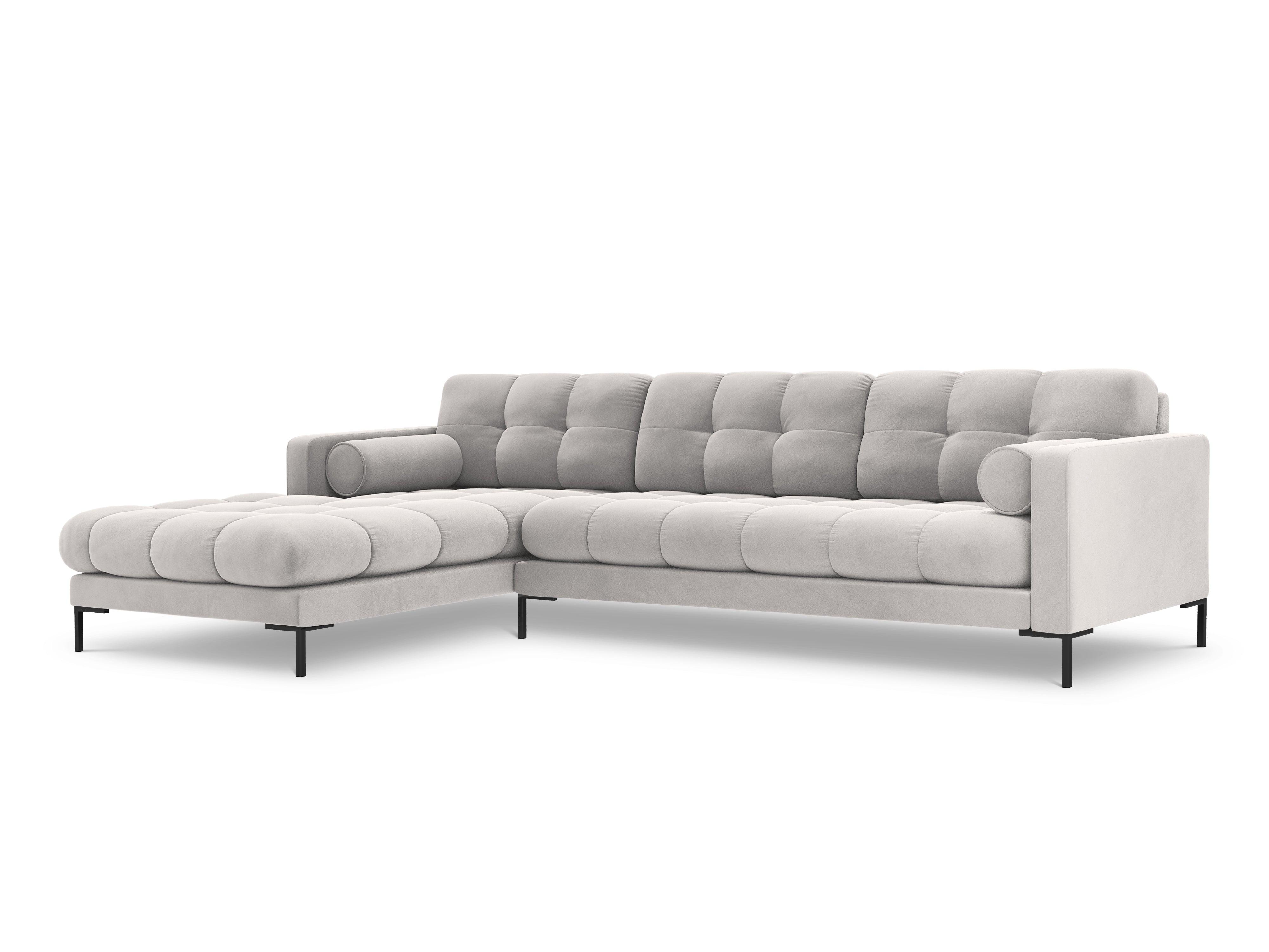 Narożnik aksamitny lewostronny BALI srebrny z czarną podstawą Cosmopolitan Design Eye on Design