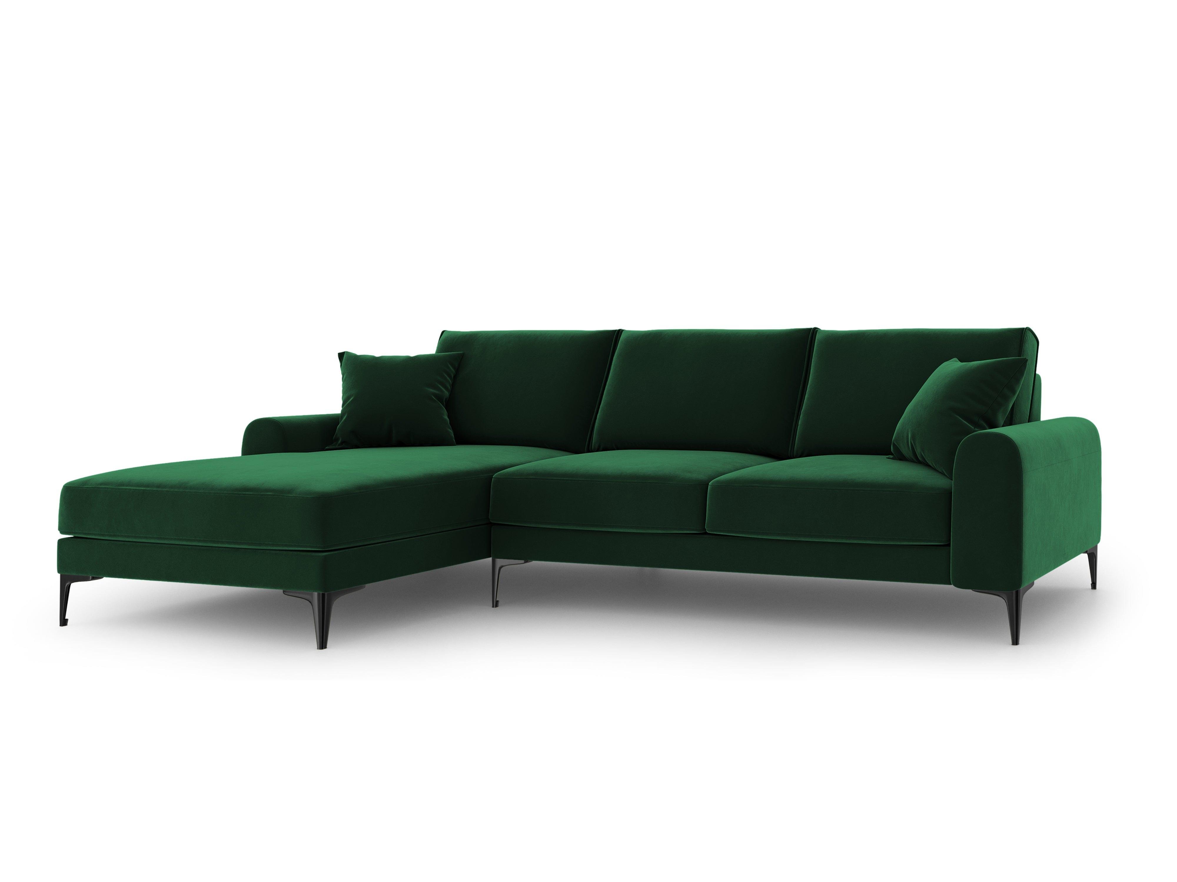 Narożnik aksamitny lewostronny MADARA butelkowa zieleń z czarną podstawą Mazzini Sofas Eye on Design