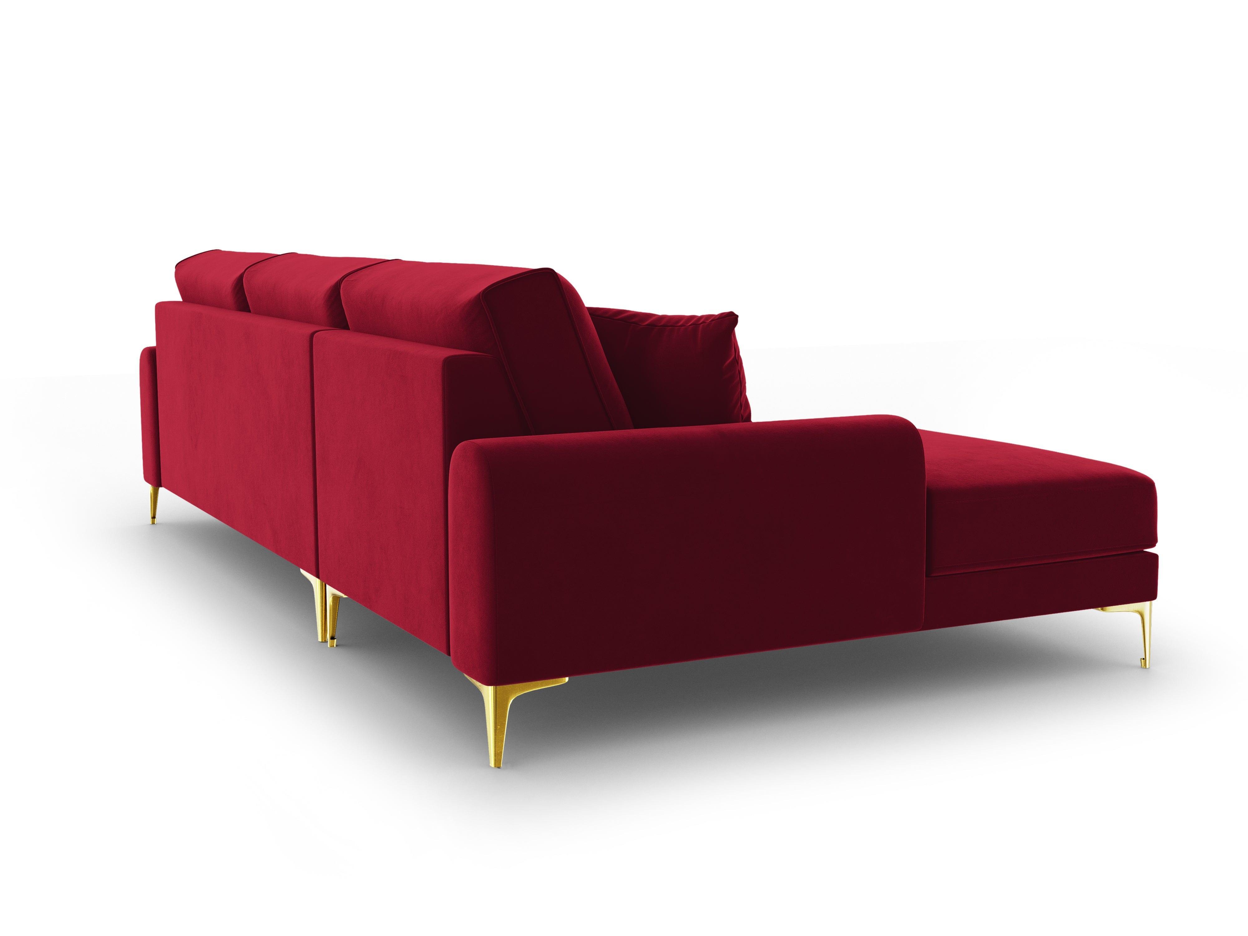 Narożnik aksamitny lewostronny MADARA czerwony ze złotą podstawą Mazzini Sofas Eye on Design