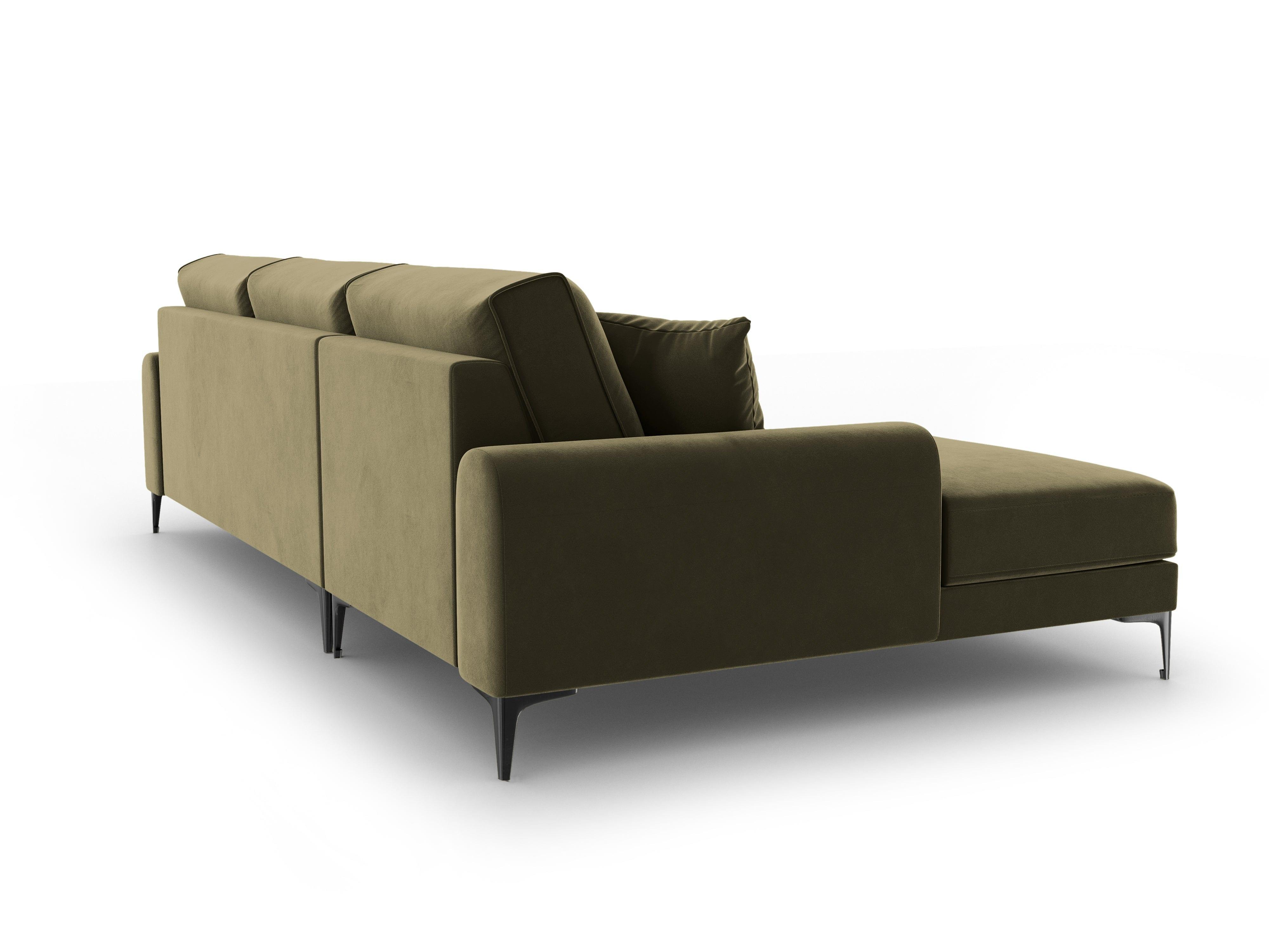 Narożnik aksamitny lewostronny MADARA zielony z czarną podstawą Mazzini Sofas Eye on Design