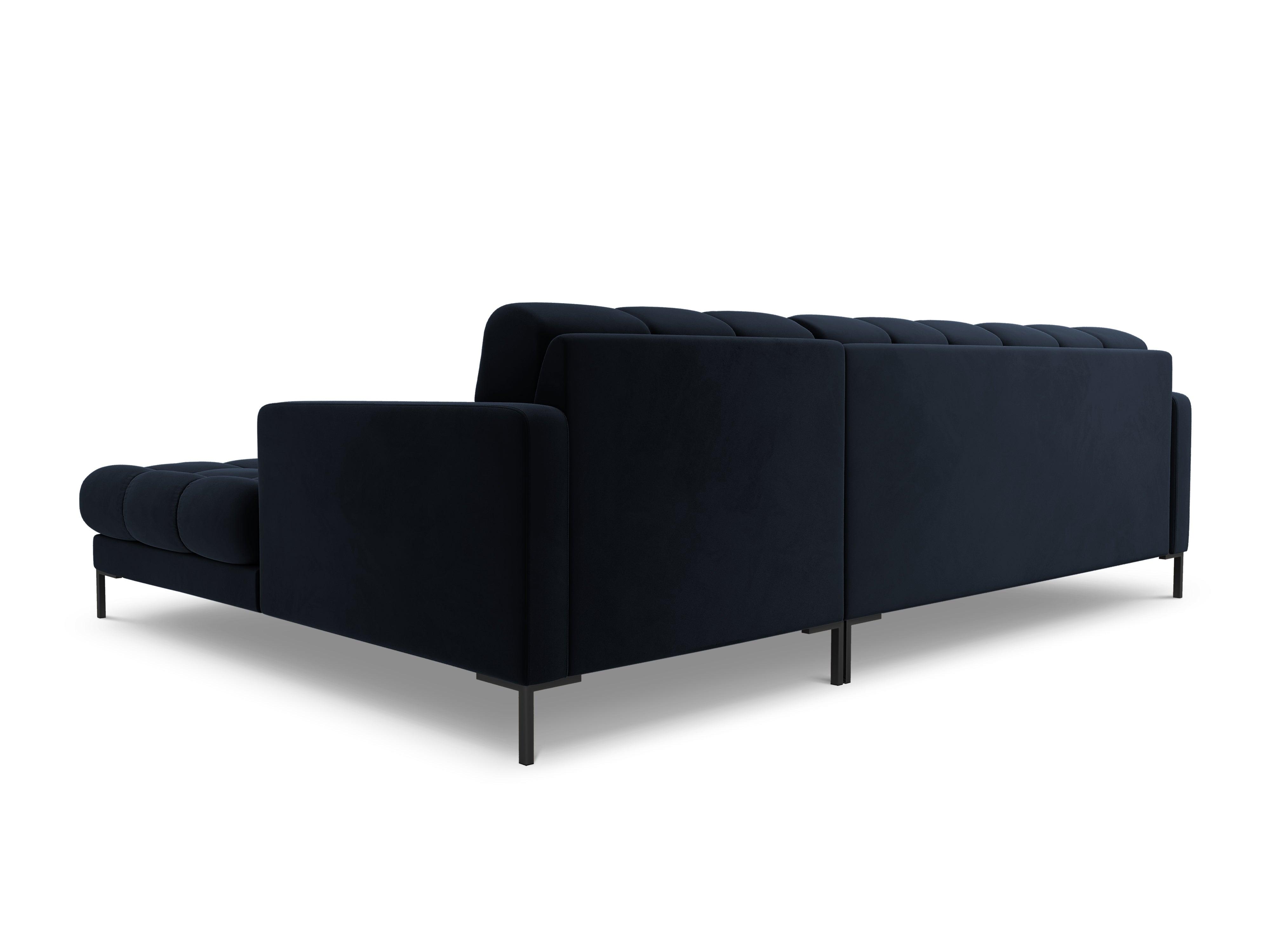 Narożnik aksamitny prawostronny BALI ciemnoniebieski z czarną podstawą Cosmopolitan Design Eye on Design