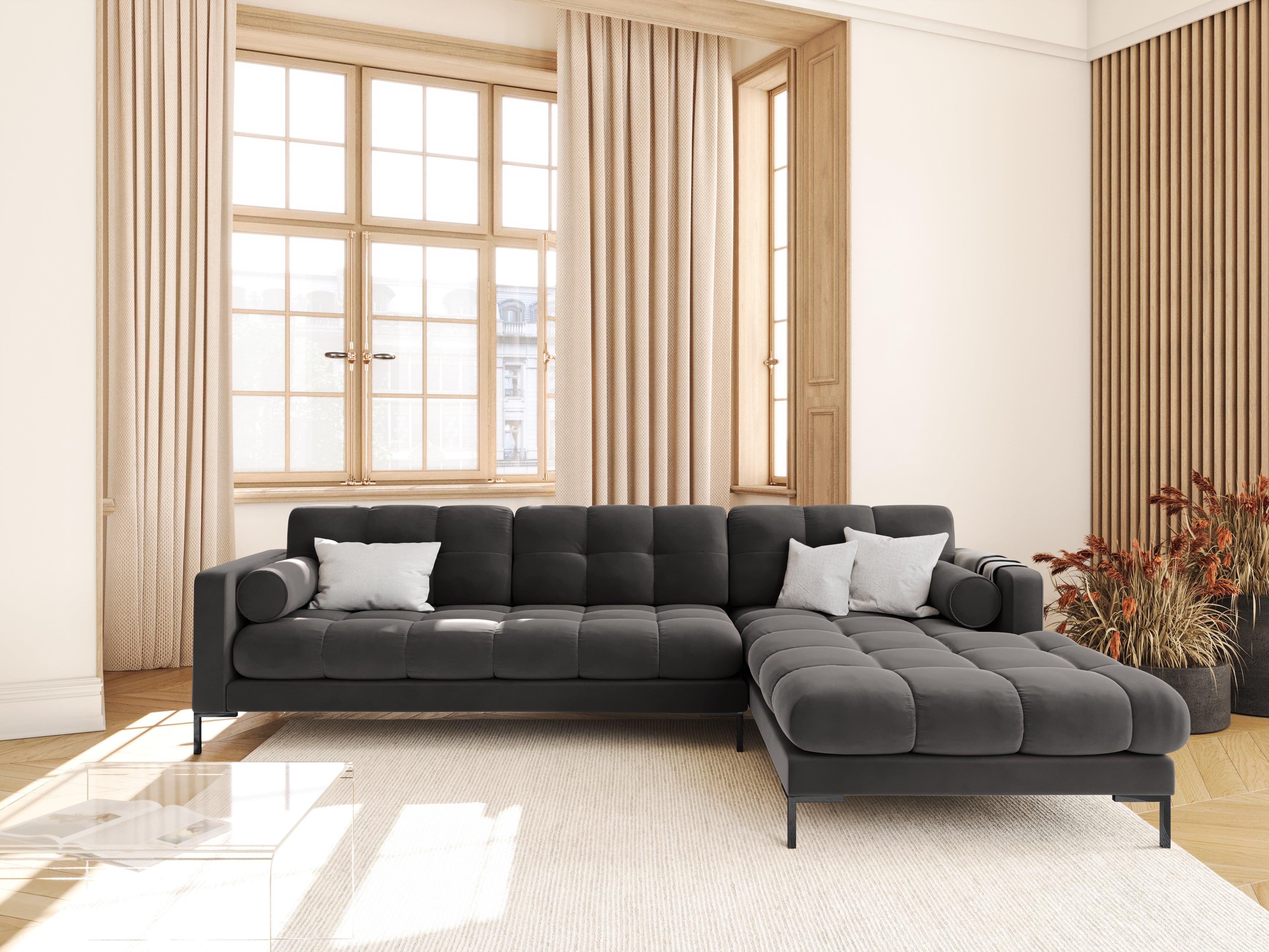 Narożnik aksamitny prawostronny BALI ciemnoszary z czarną podstawą Cosmopolitan Design Eye on Design