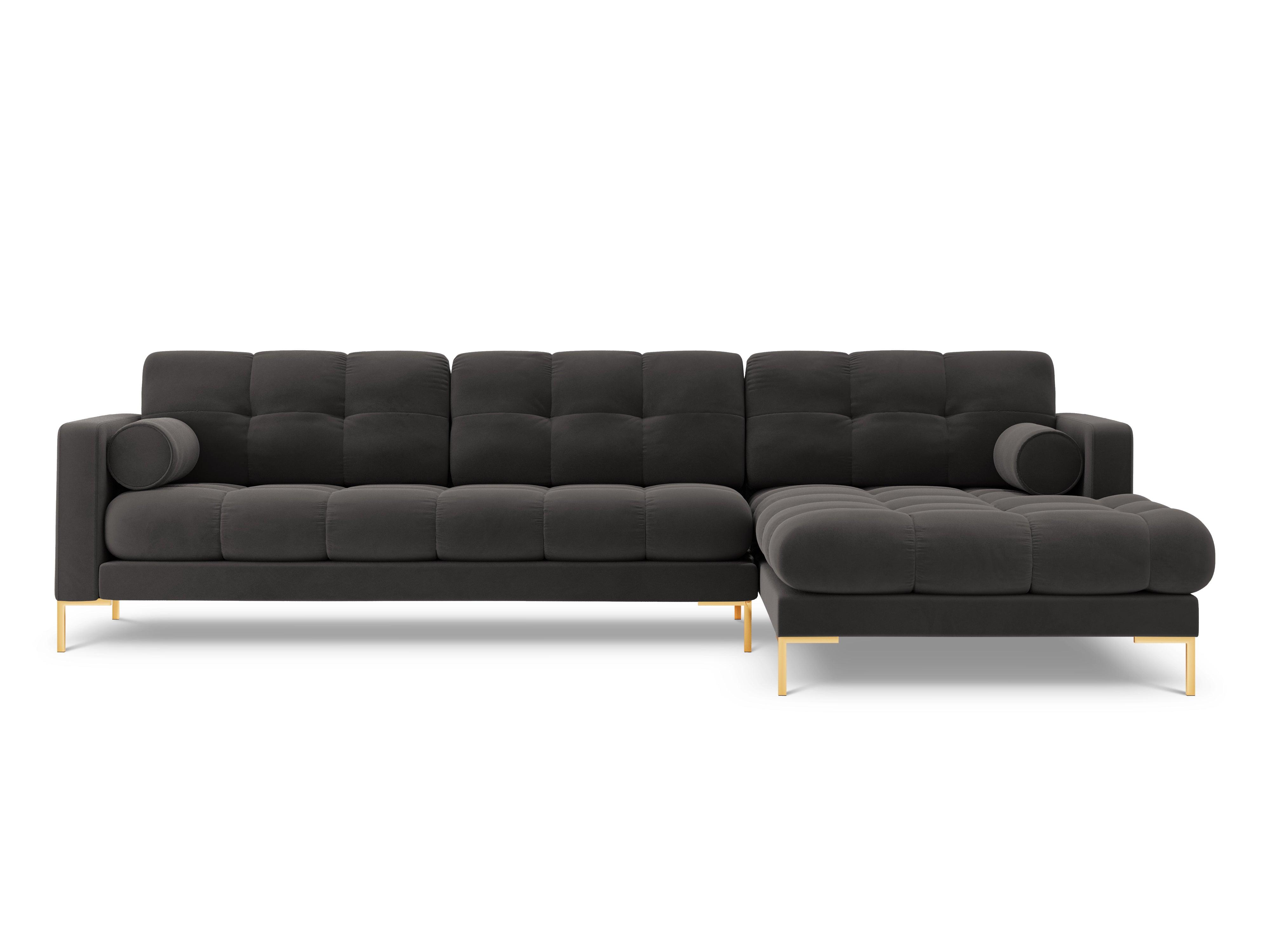 Narożnik aksamitny prawostronny BALI ciemnoszary ze złotą podstawą Cosmopolitan Design Eye on Design