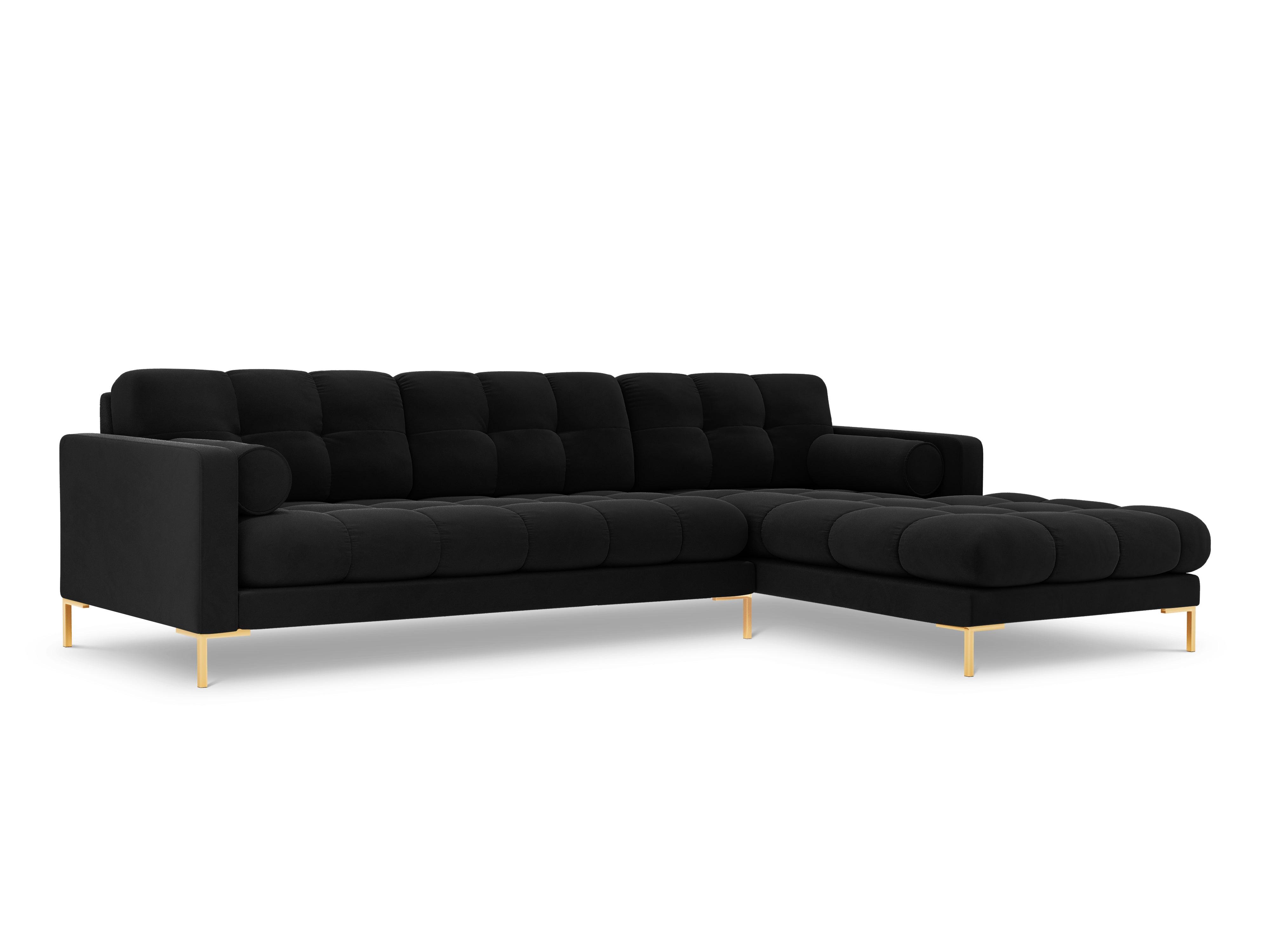 Narożnik aksamitny prawostronny BALI czarny ze złotą podstawą Cosmopolitan Design Eye on Design