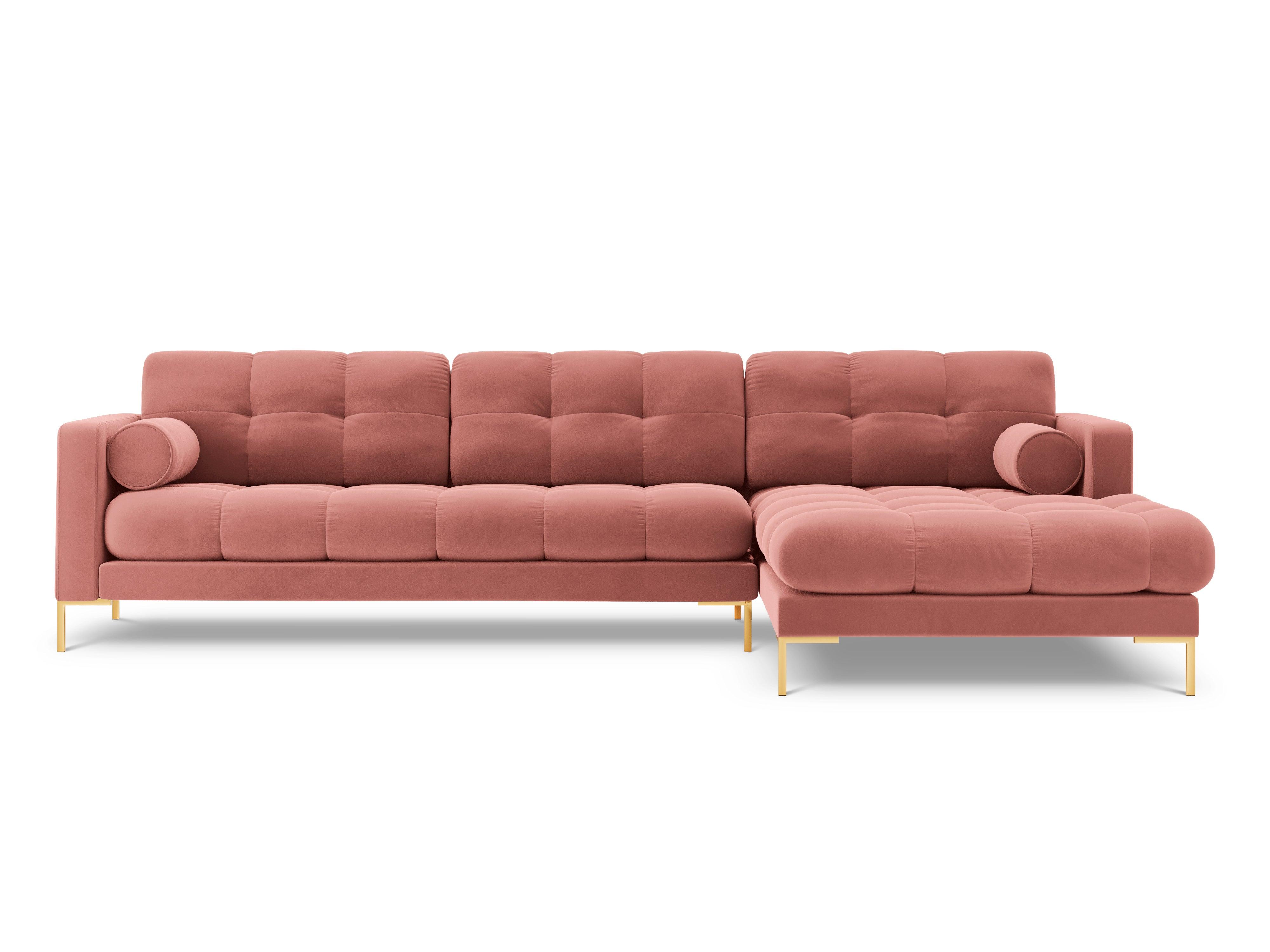 Narożnik aksamitny prawostronny BALI różowy ze złotą podstawą Cosmopolitan Design Eye on Design