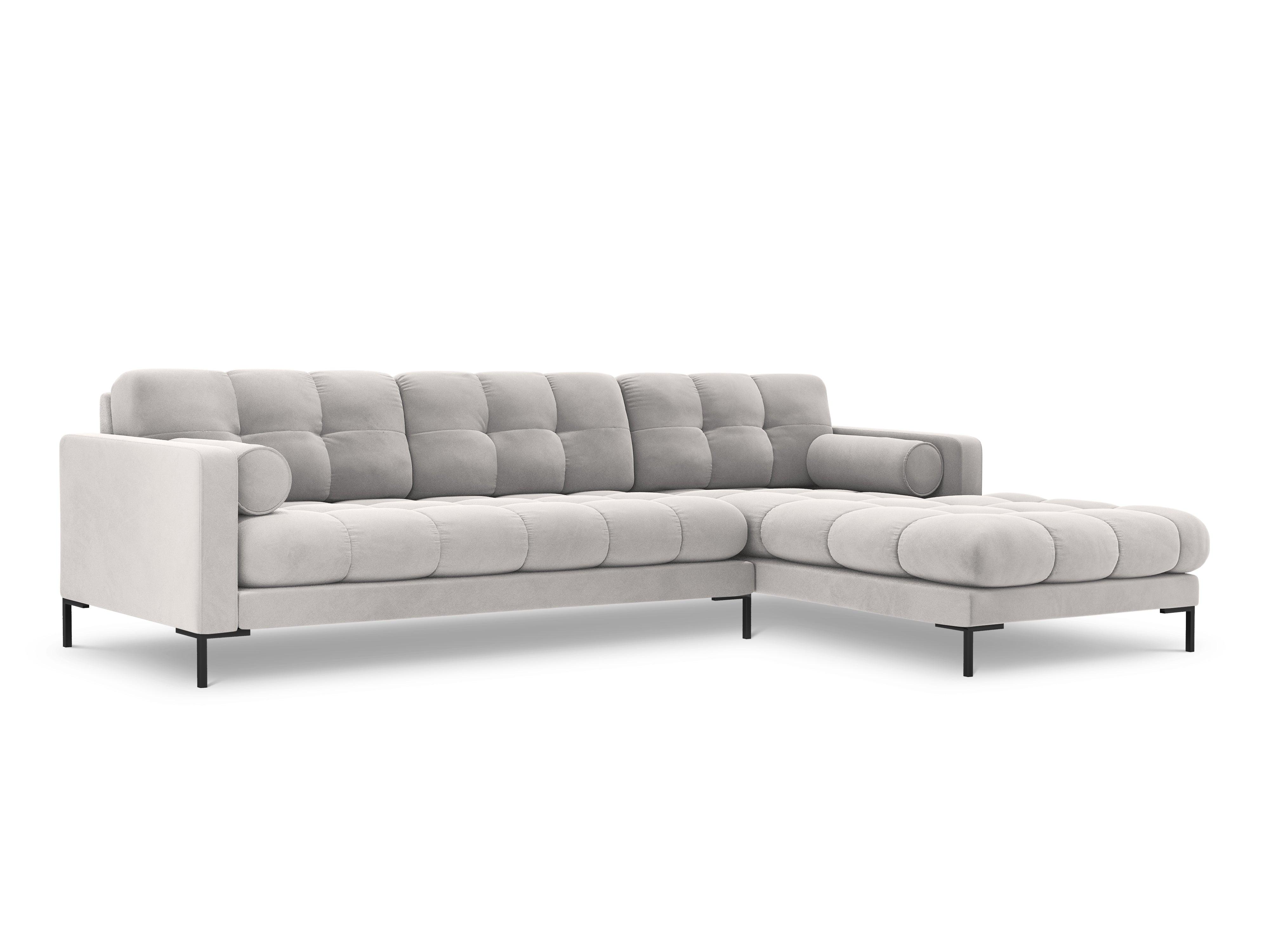 Narożnik aksamitny prawostronny BALI srebrny z czarną podstawą Cosmopolitan Design Eye on Design