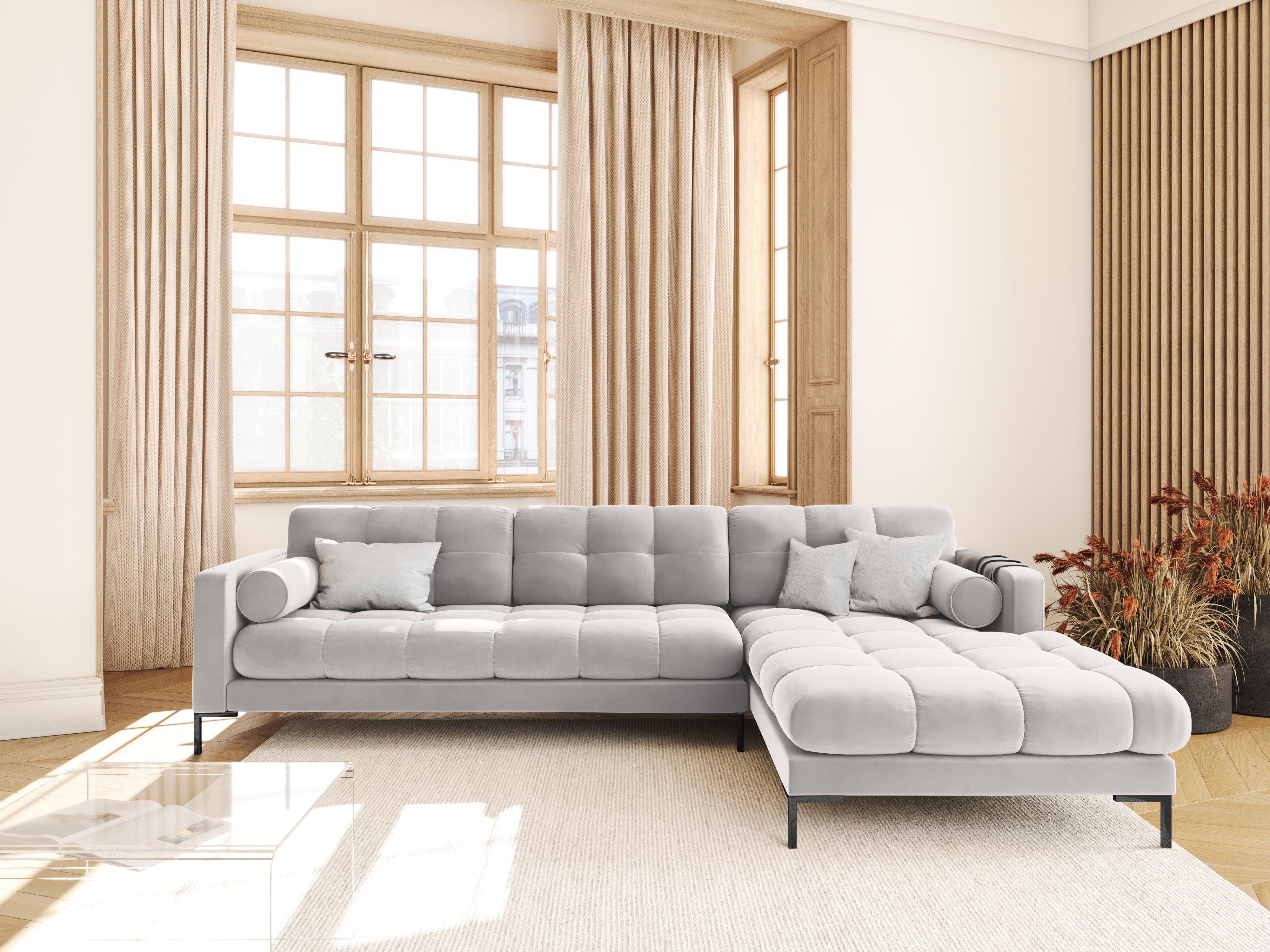 Narożnik aksamitny prawostronny BALI srebrny z czarną podstawą Cosmopolitan Design Eye on Design