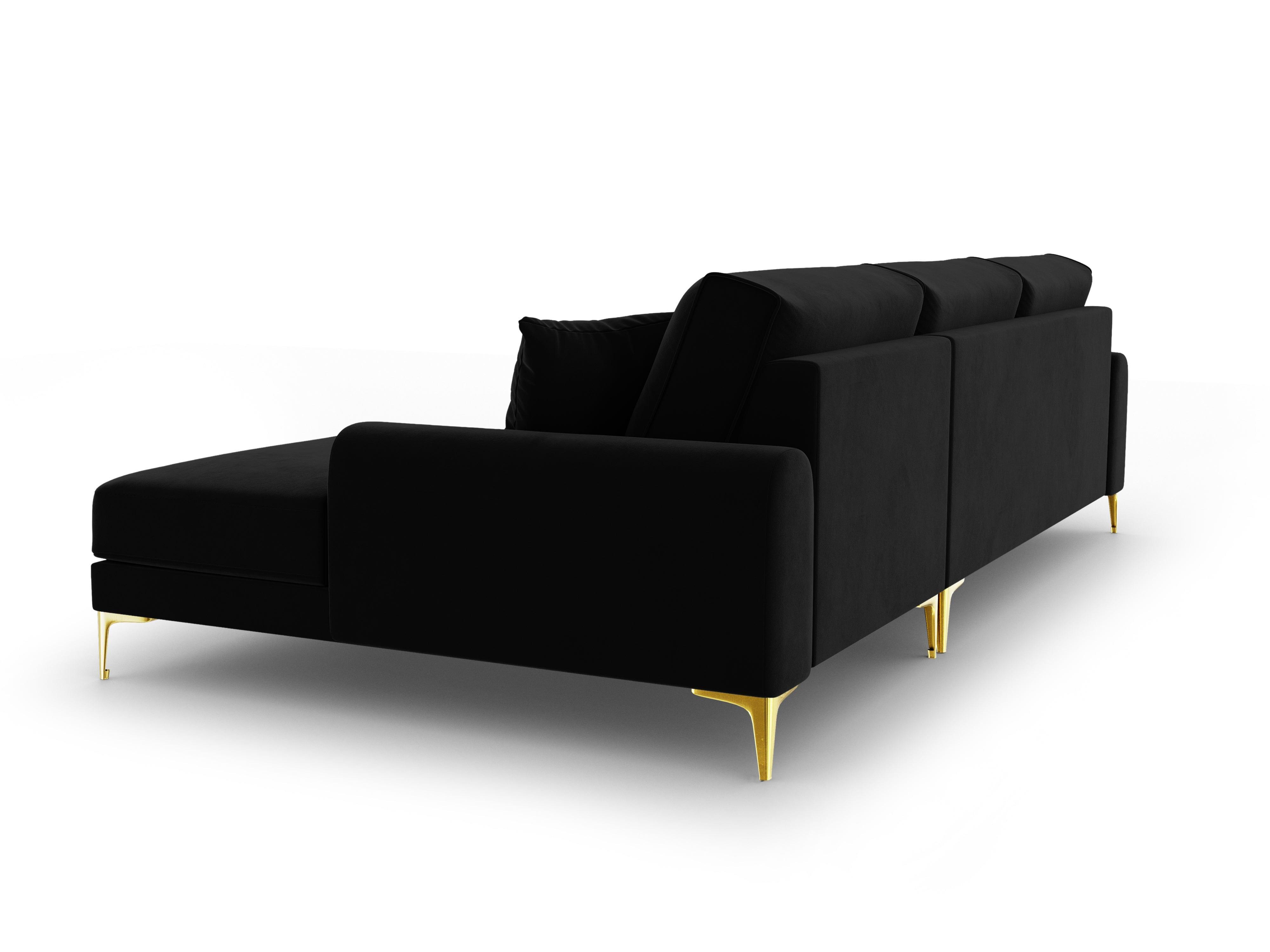 Narożnik aksamitny prawostronny MADARA czarny ze złotą podstawą Mazzini Sofas Eye on Design