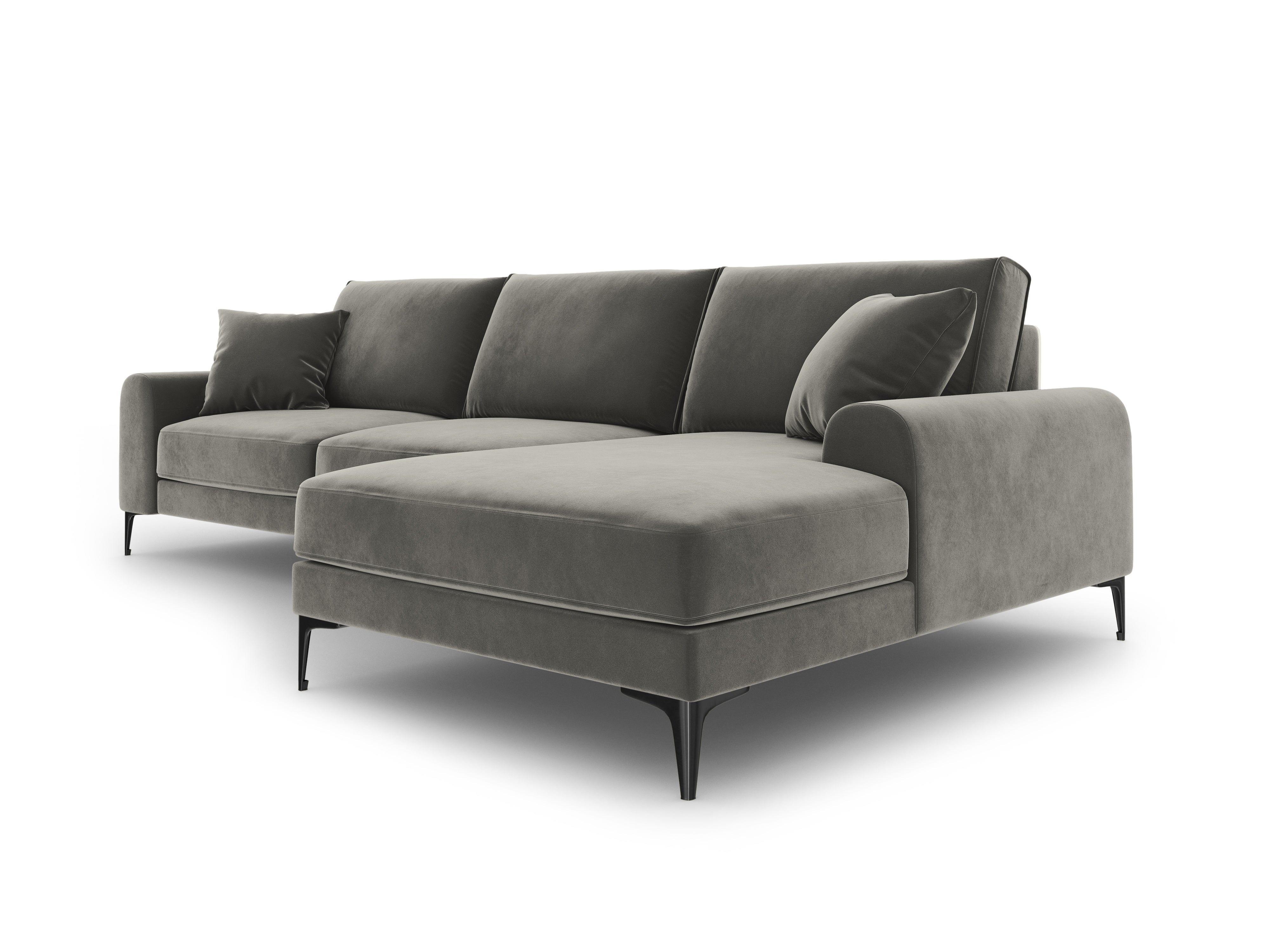 Narożnik aksamitny prawostronny MADARA szary z czarną podstawą Mazzini Sofas Eye on Design