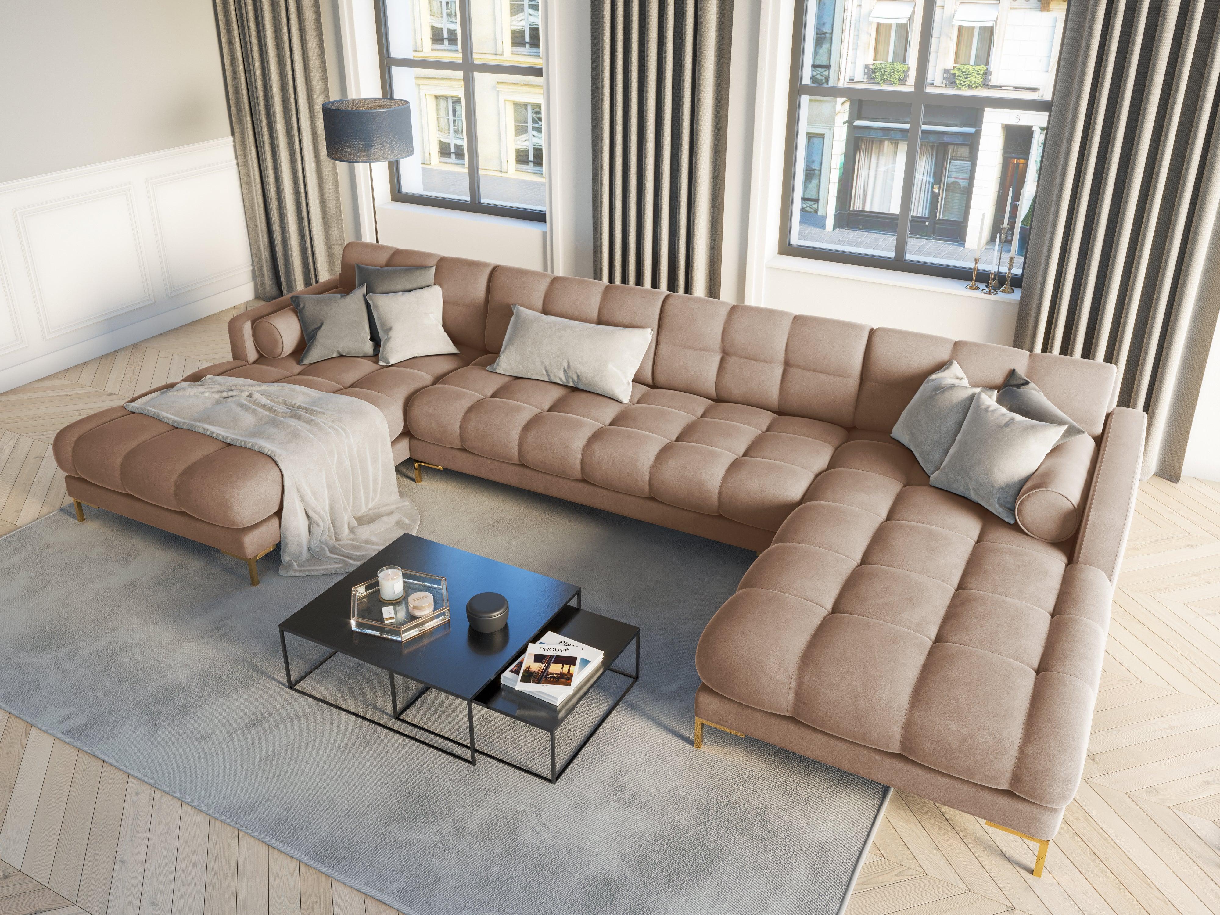 Narożnik aksamitny w kształcie U BALI beżowy ze złotą podstawą Cosmopolitan Design Eye on Design