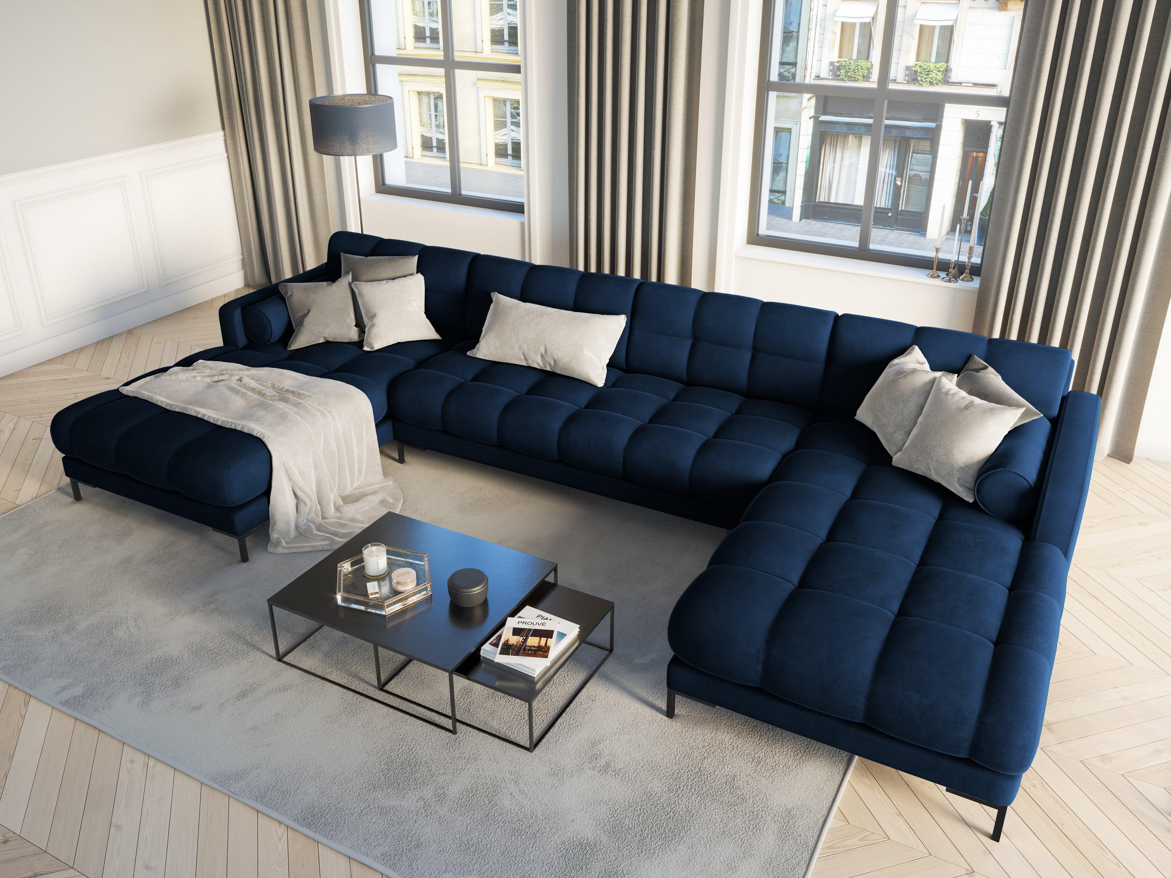 Narożnik aksamitny w kształcie U BALI granat królewski z czarną podstawą Cosmopolitan Design Eye on Design