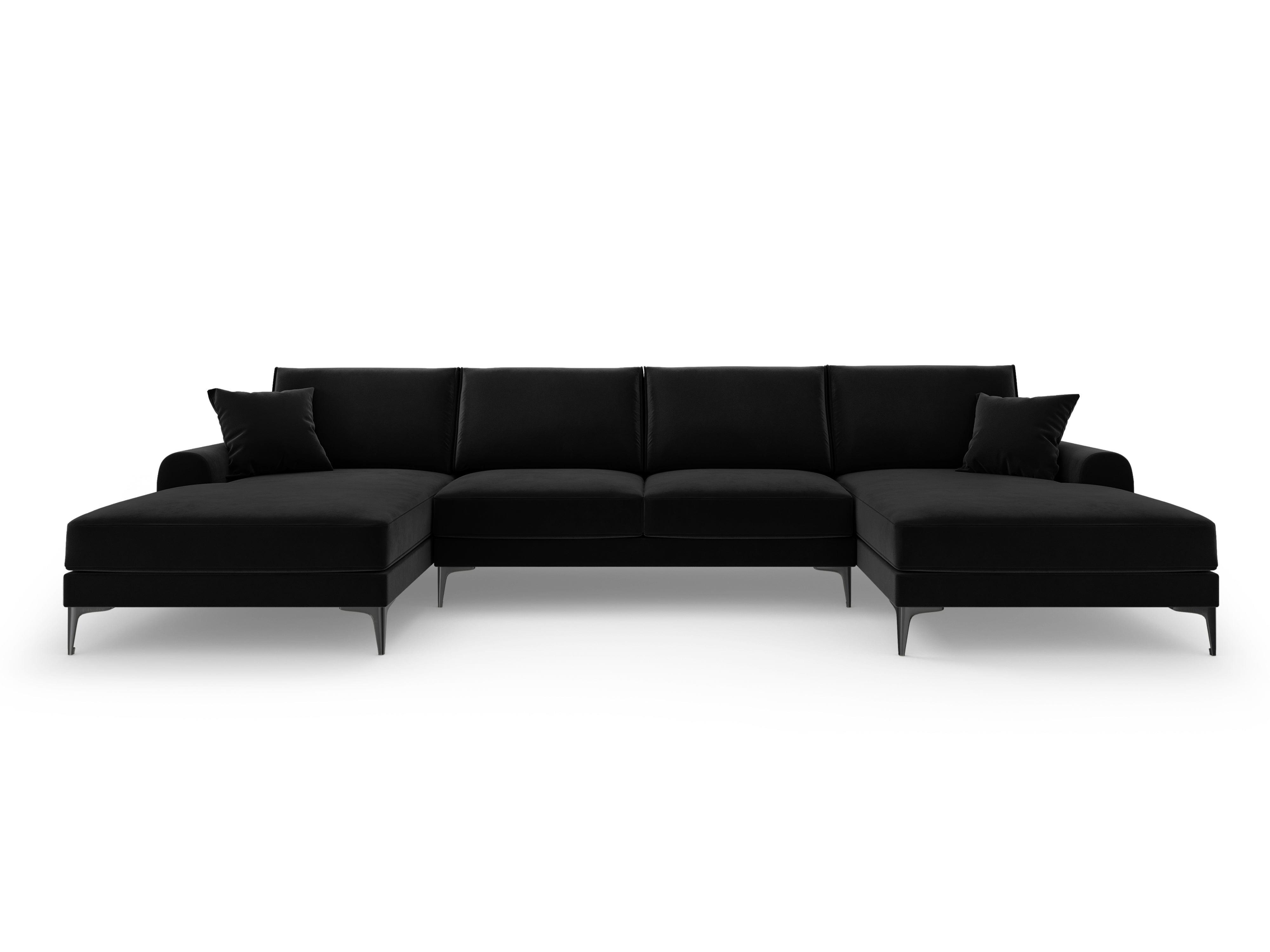 Narożnik aksamitny w kształcie U MADARA czarny z czarną podstawą Mazzini Sofas Eye on Design