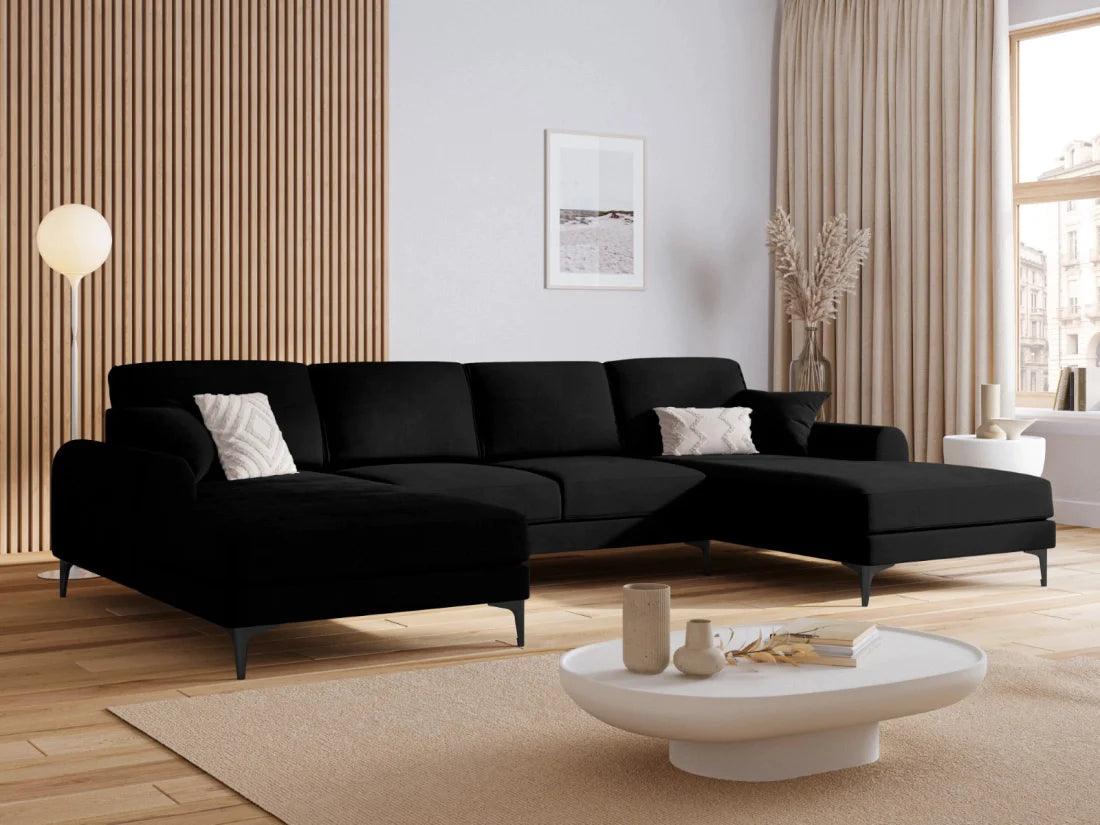 Narożnik aksamitny w kształcie U MADARA czarny z czarną podstawą Mazzini Sofas Eye on Design