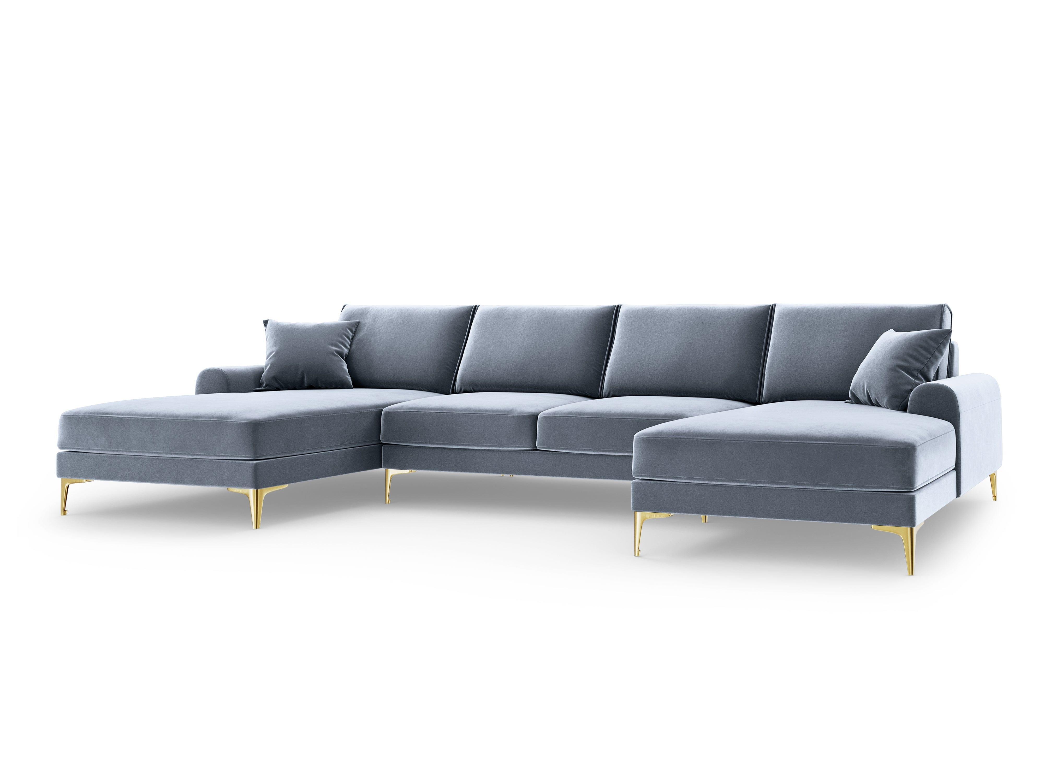 Narożnik aksamitny w kształcie U MADARA jasnoniebieski ze złotą podstawą Mazzini Sofas Eye on Design