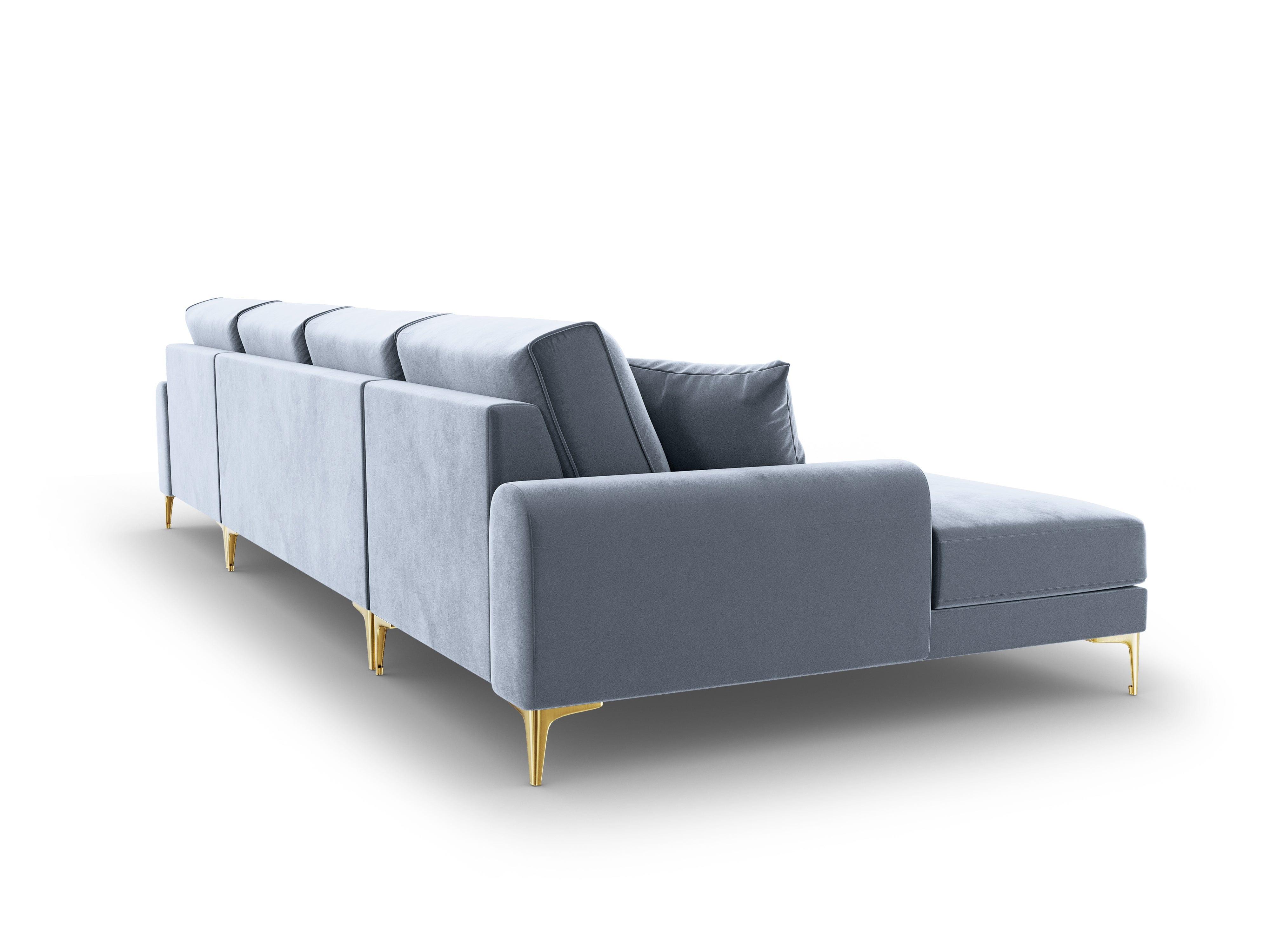 Narożnik aksamitny w kształcie U MADARA jasnoniebieski ze złotą podstawą Mazzini Sofas Eye on Design