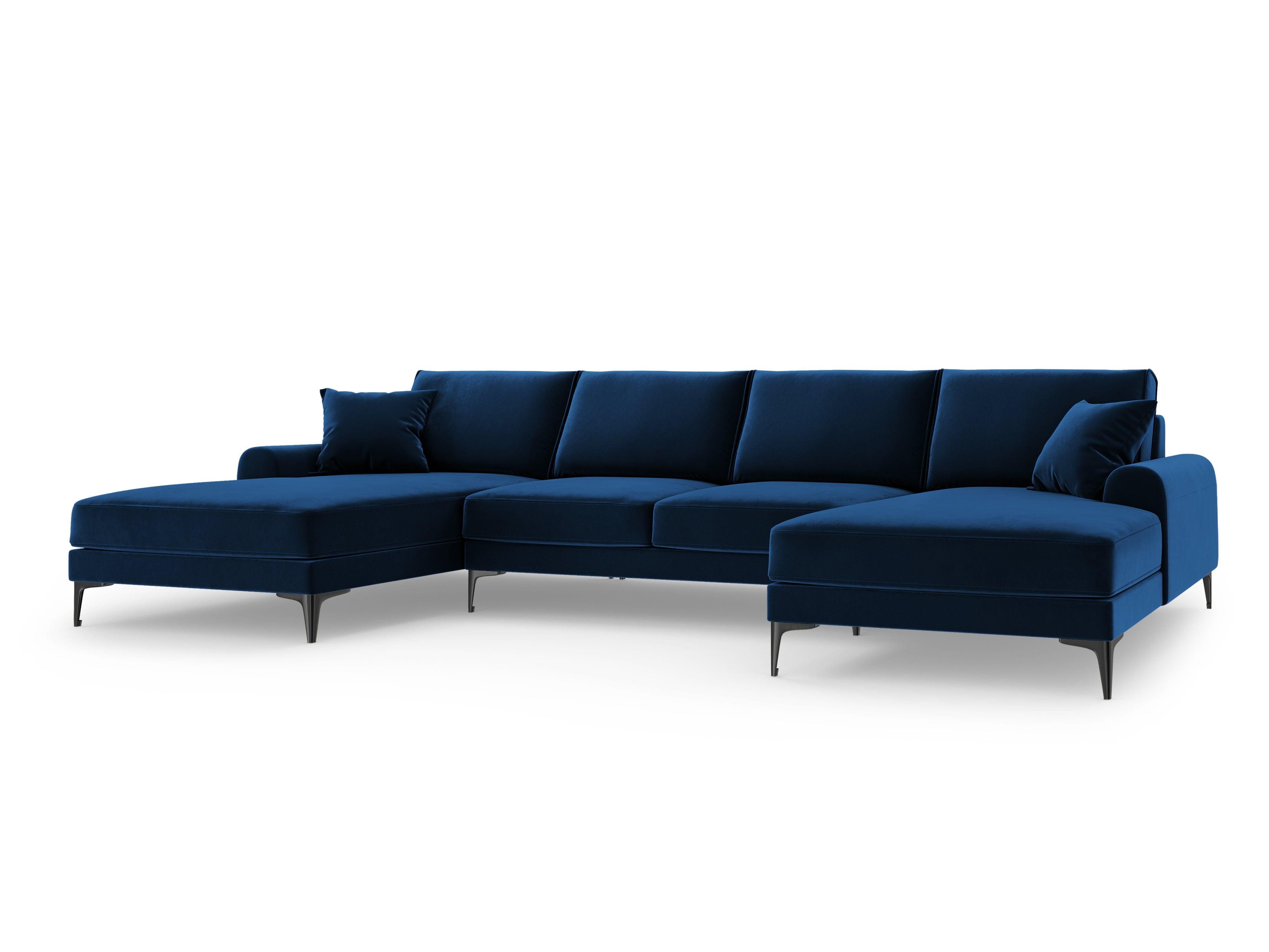 Narożnik aksamitny w kształcie U MADARA królewski niebieski z czarną podstawą Mazzini Sofas Eye on Design