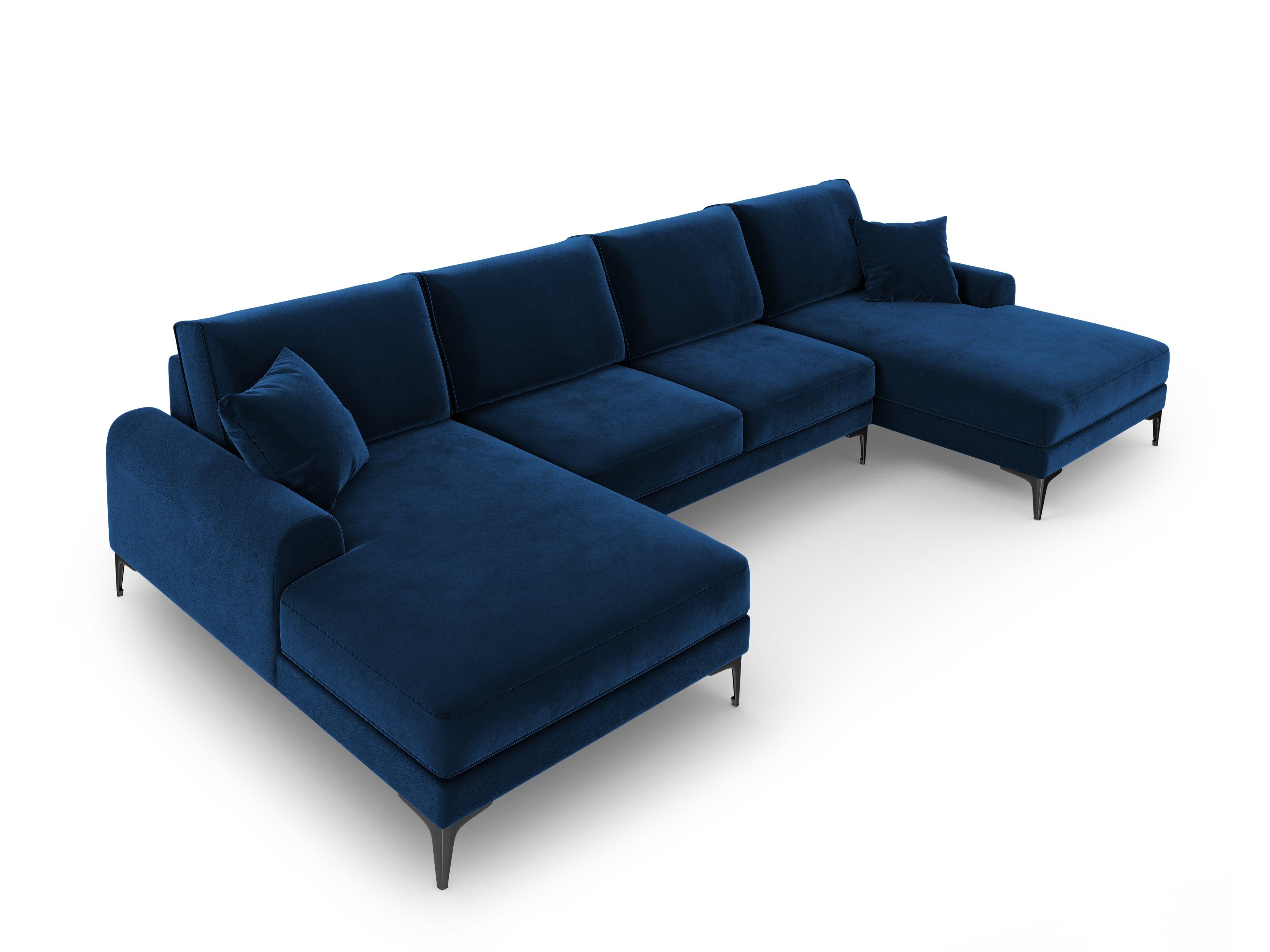 Narożnik aksamitny w kształcie U MADARA królewski niebieski z czarną podstawą Mazzini Sofas Eye on Design