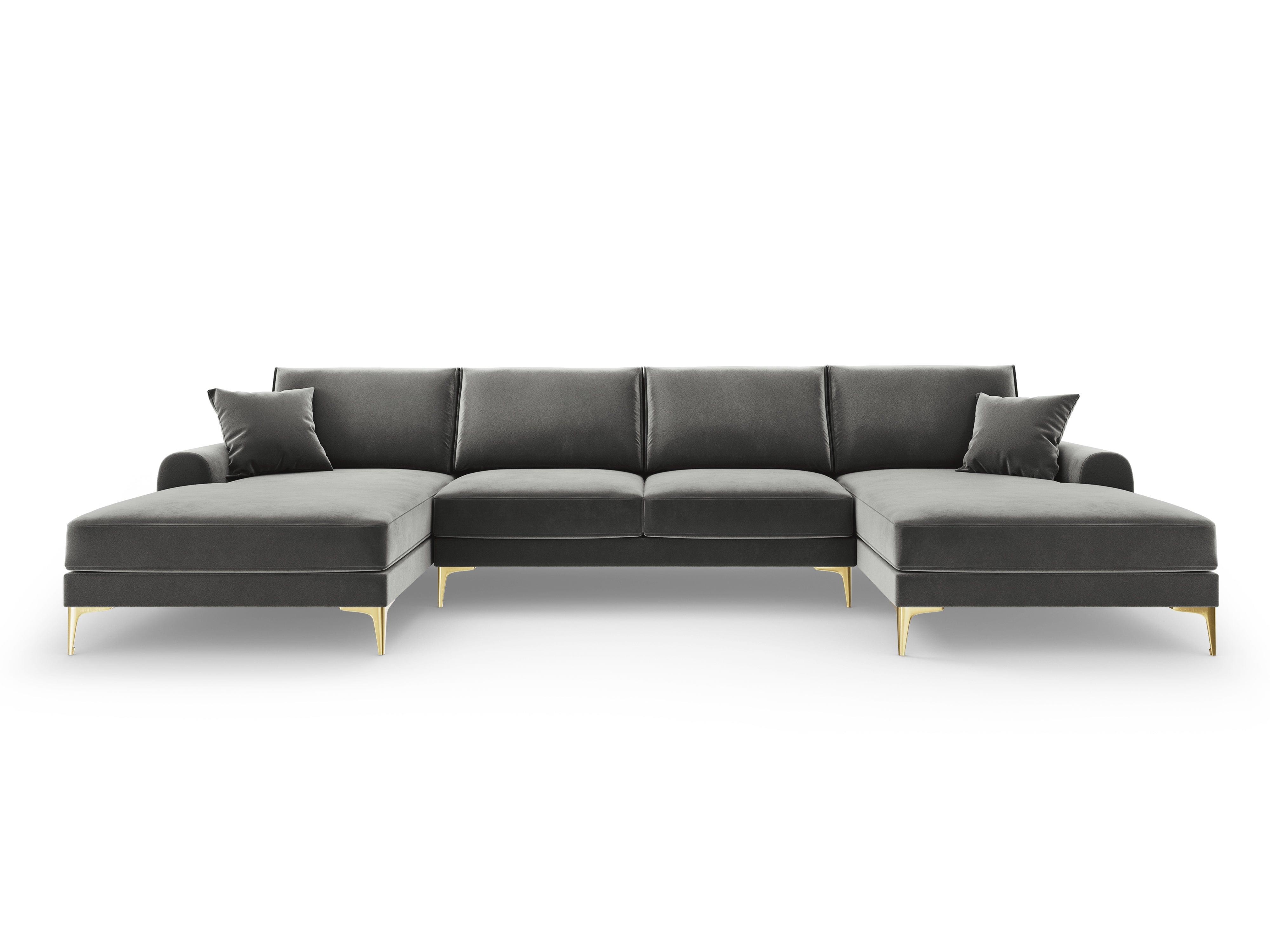 Narożnik aksamitny w kształcie U MADARA szary ze złotą podstawą Mazzini Sofas Eye on Design