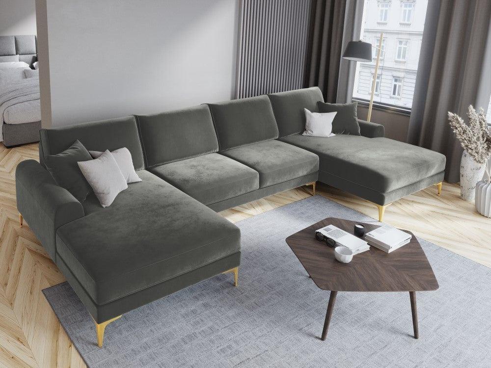 Narożnik aksamitny w kształcie U MADARA szary ze złotą podstawą Mazzini Sofas Eye on Design