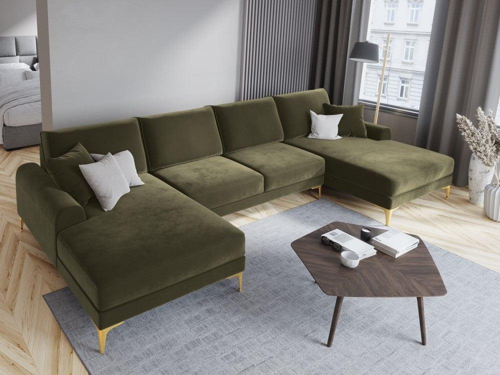 Narożnik aksamitny w kształcie U MADARA zielony ze złotą podstawą Mazzini Sofas Eye on Design