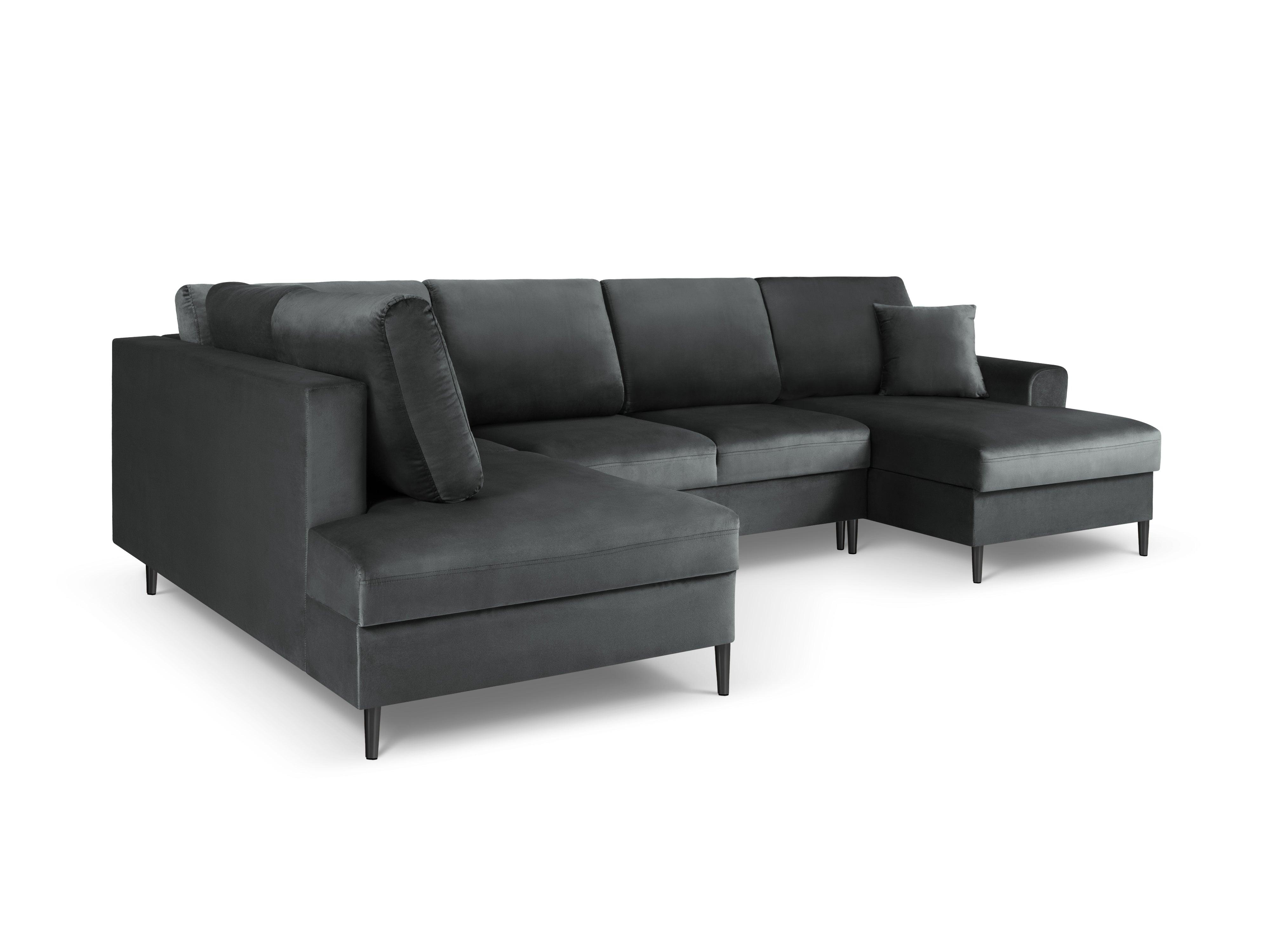 Narożnik lewostronny aksamitny panoramiczny z funkcją spania KYOTO ciemnoszary z czarną podstawą Cosmopolitan Design Eye on Design