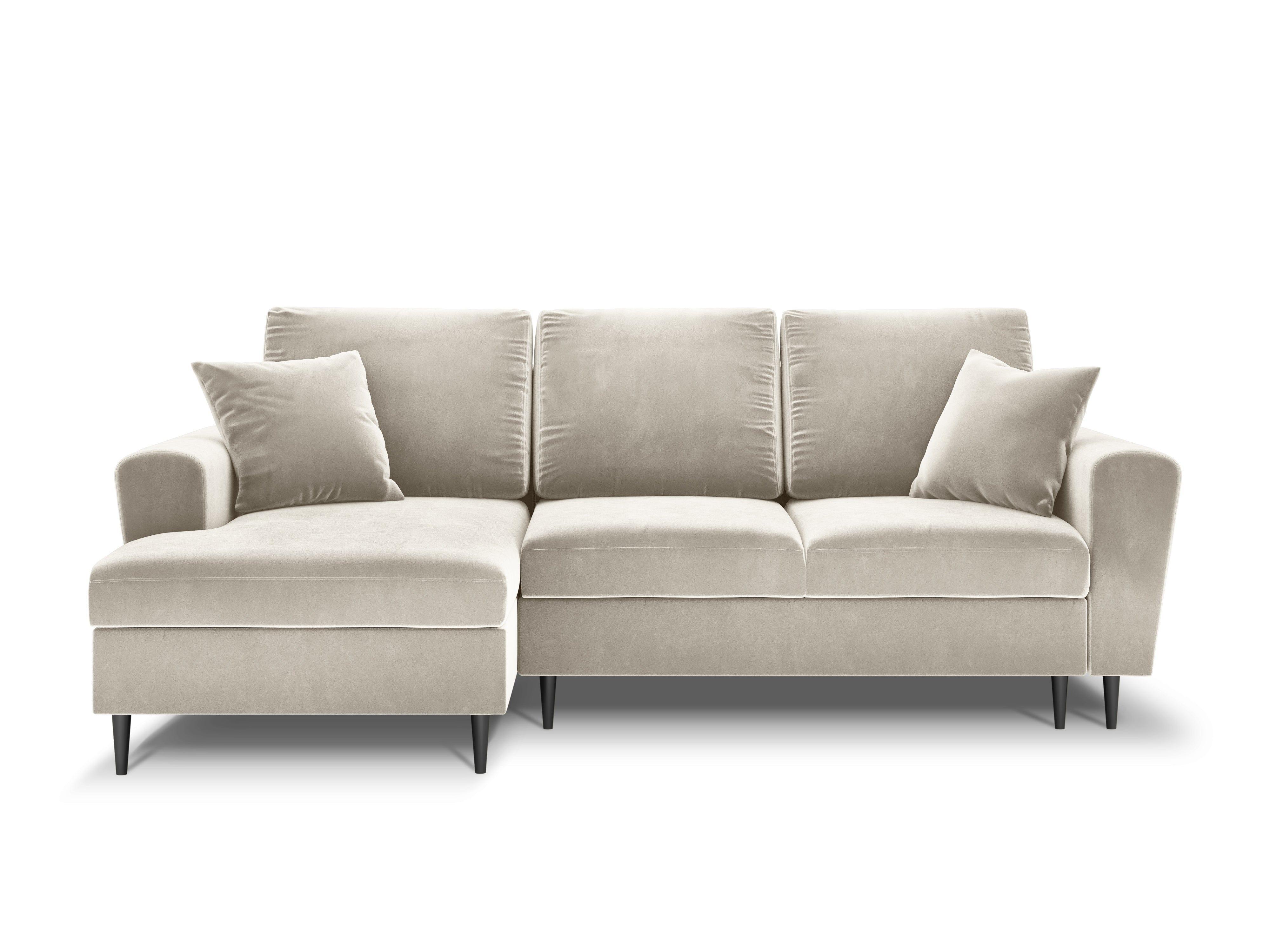 Narożnik lewostronny aksamitny z funkcją spania KYOTO beżowy z czarną podstawą Cosmopolitan Design Eye on Design