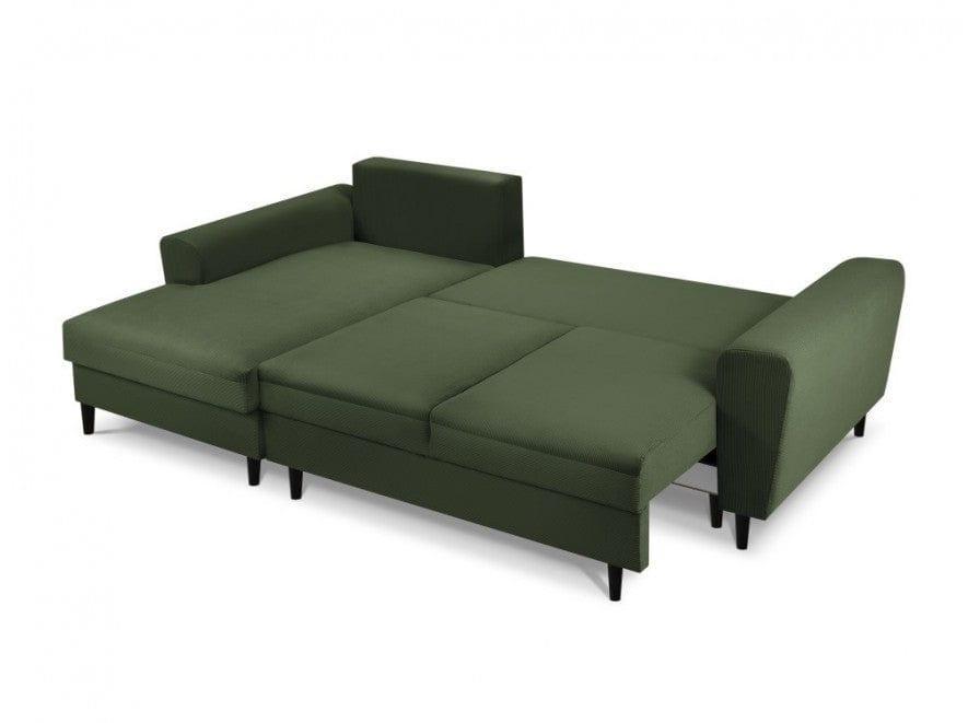 Narożnik lewostronny sztruksowy z funkcją spania KYOTO ciemnozielony Cosmopolitan Design Eye on Design