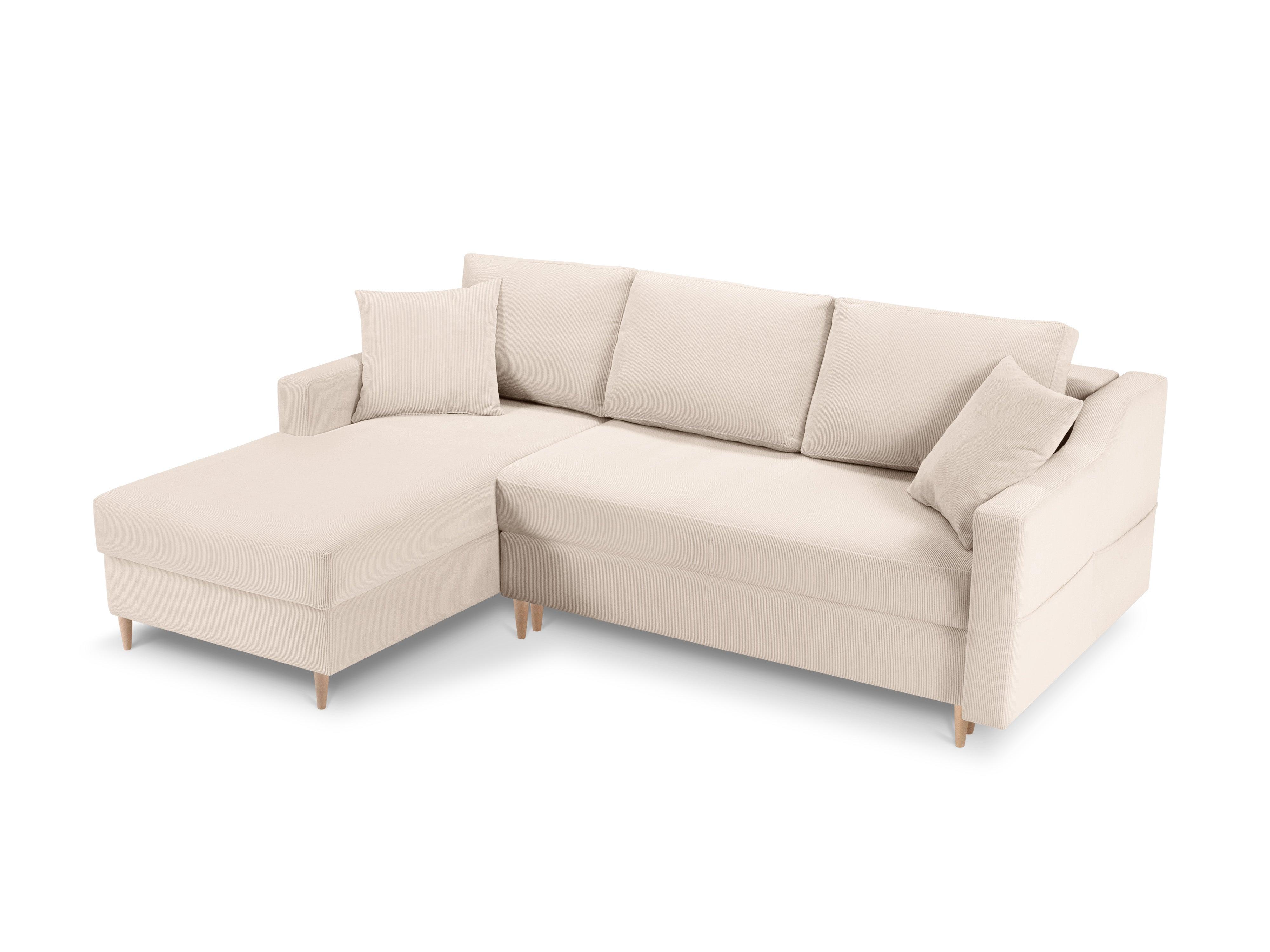 Narożnik lewostronny sztruksowy z funkcją spania ROSE beżowy Mazzini Sofas Eye on Design