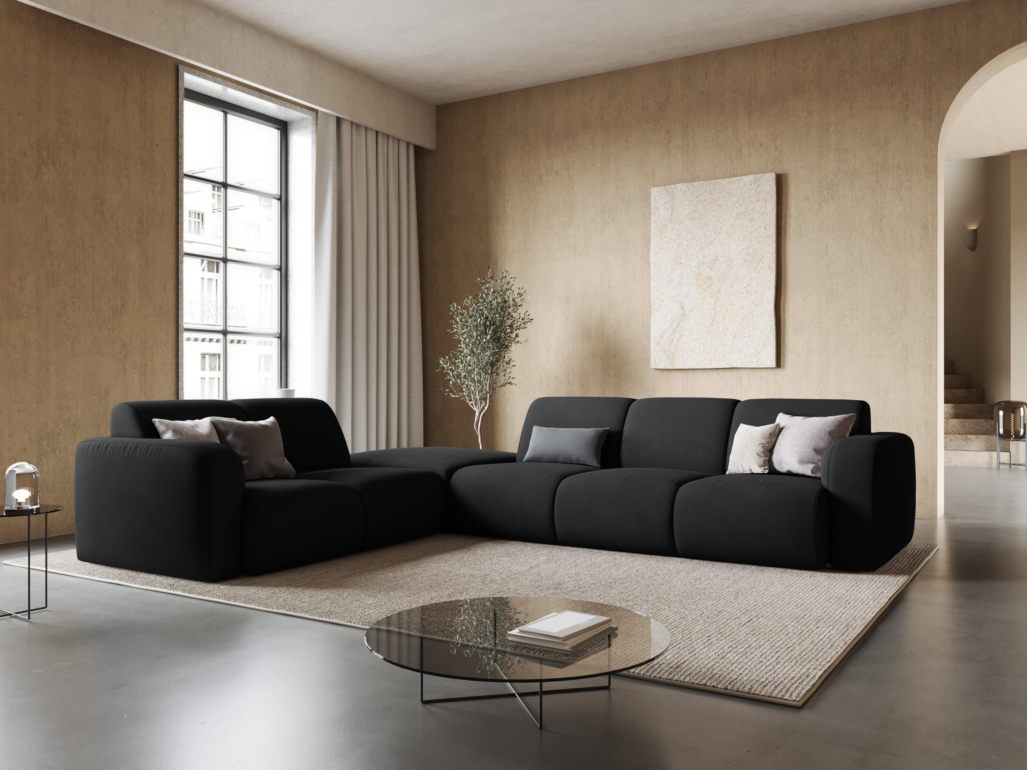 Narożnik lewostronny w tkaninie chenillowej 6-osobowy LOLA czarny Windsor & Co Eye on Design