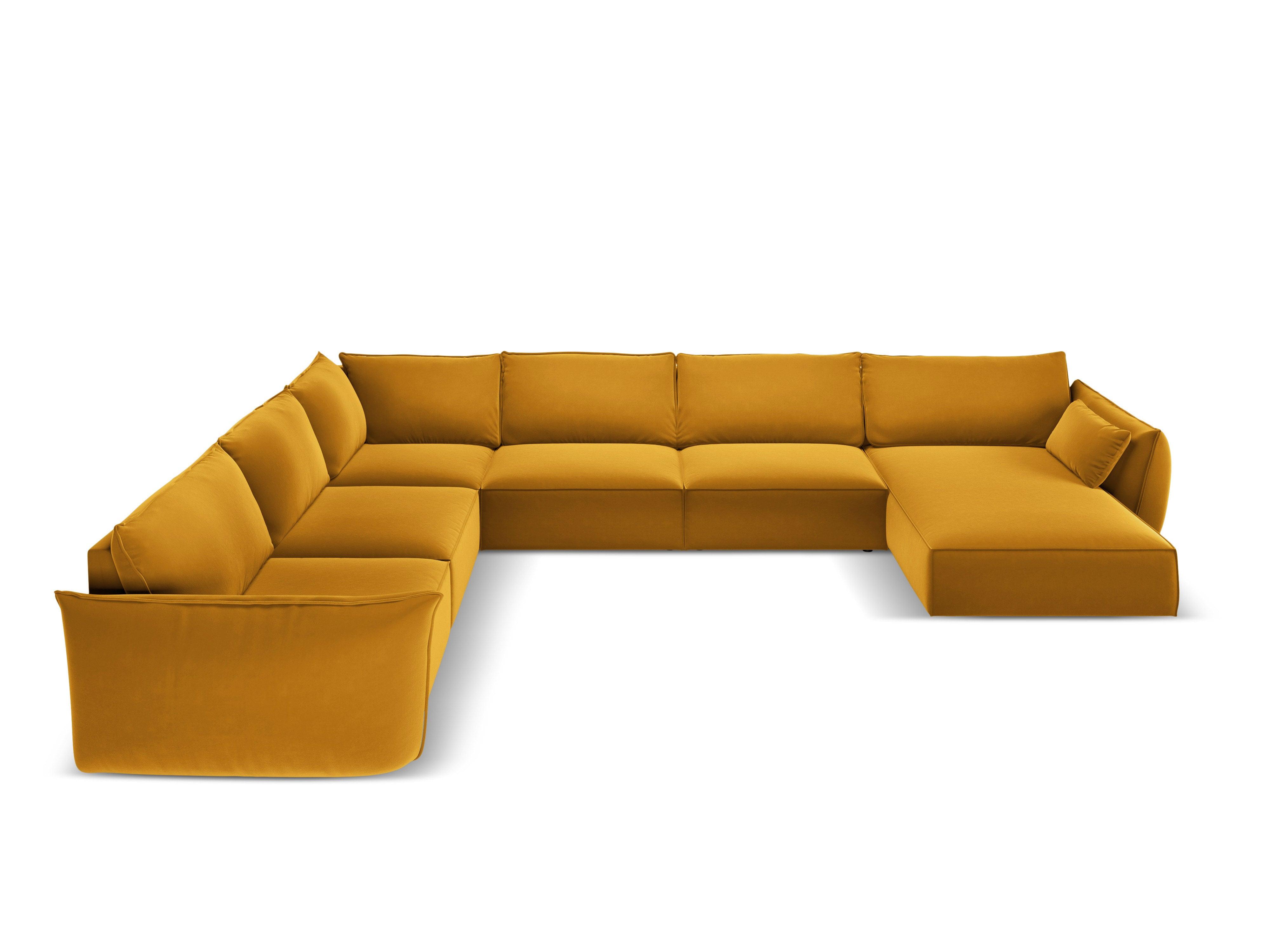 Narożnik panoramiczny aksamitny lewostronny VANDA musztardowy Mazzini Sofas Eye on Design