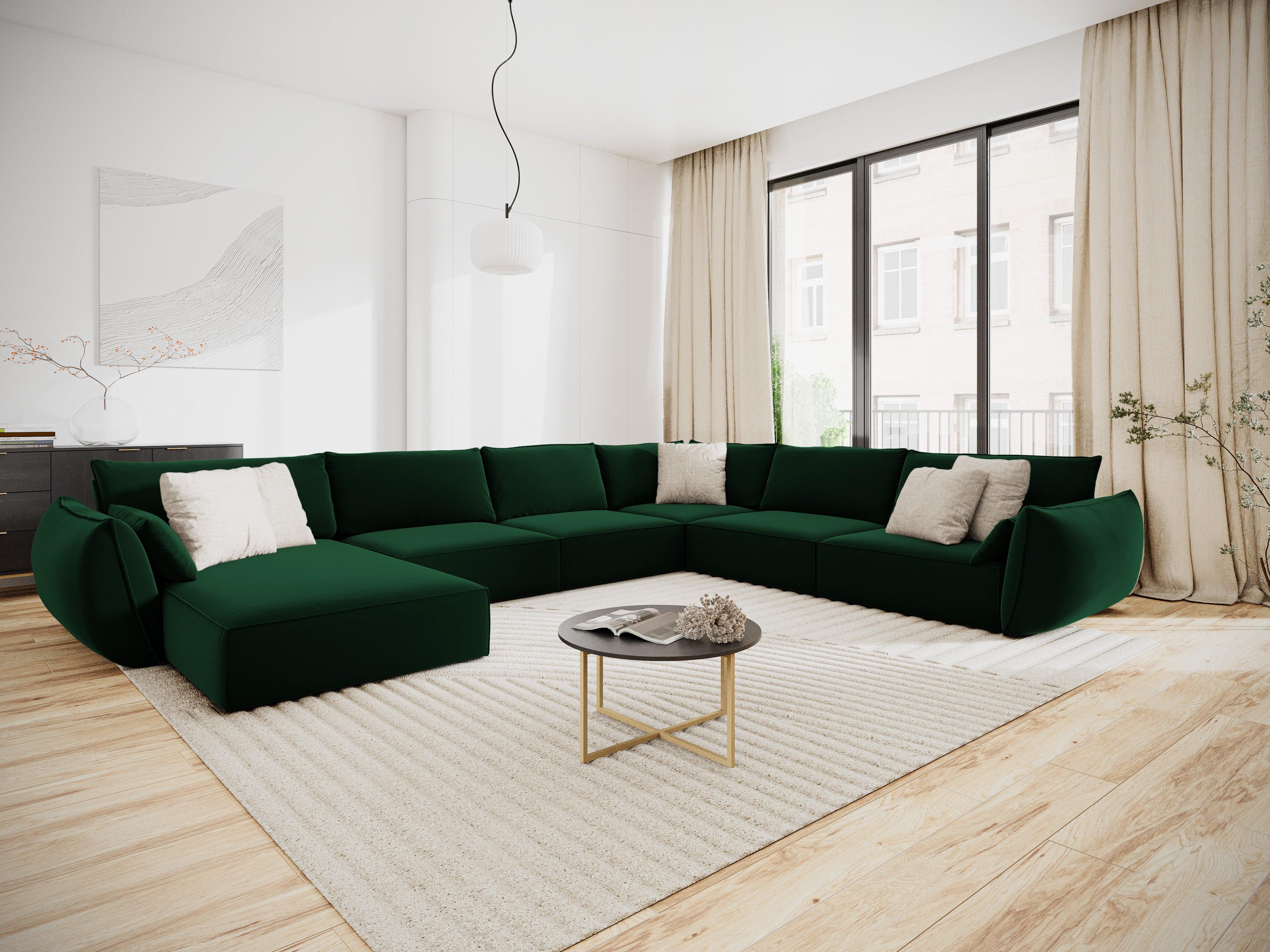 Narożnik panoramiczny aksamitny prawostronny VANDA butelkowa zieleń Mazzini Sofas Eye on Design