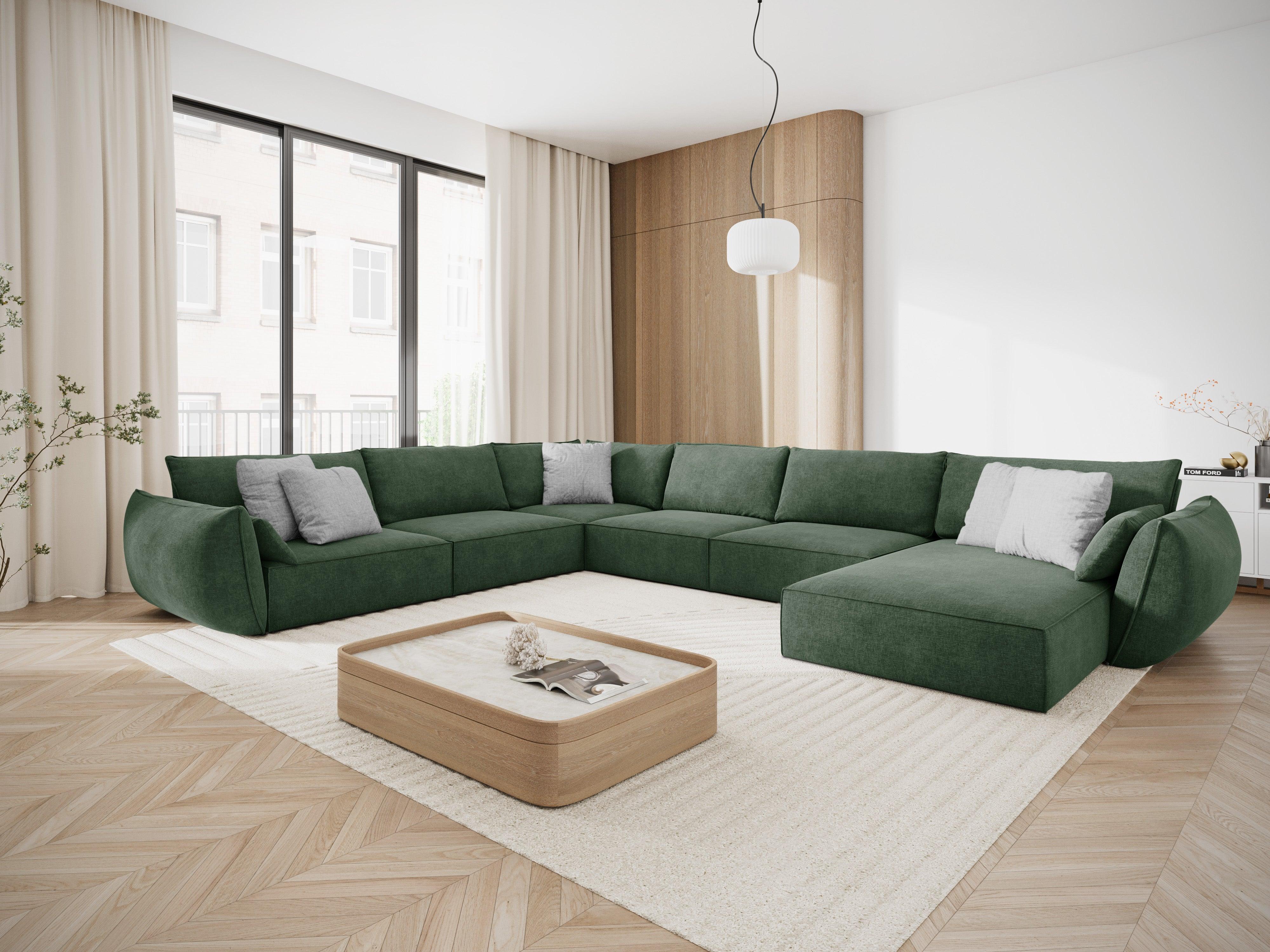 Narożnik panoramiczny w tkaninie szenilowej lewostronny VANDA butelkowa zieleń Mazzini Sofas Eye on Design