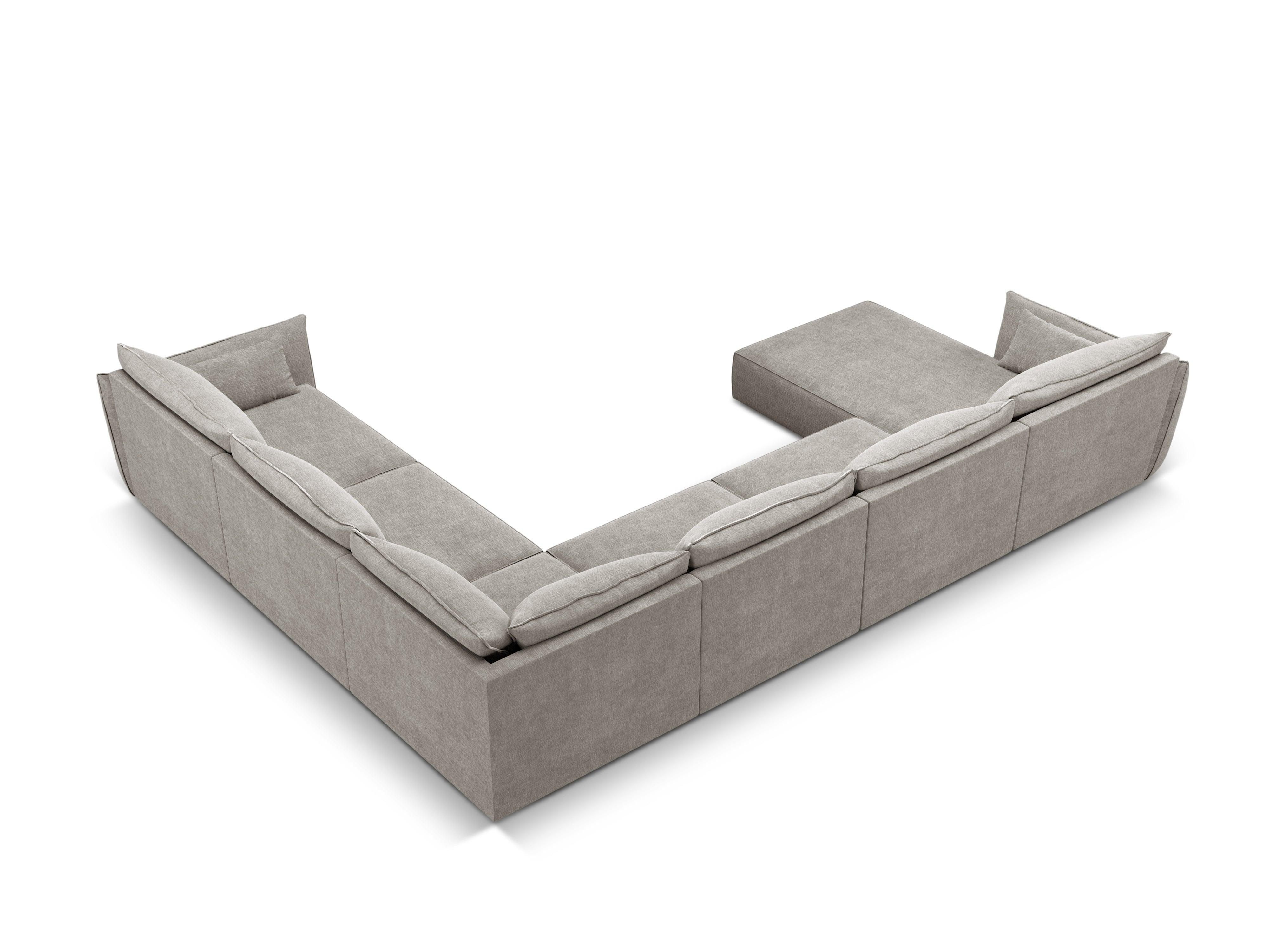 Narożnik panoramiczny w tkaninie szenilowej prawostronny VANDA jasnoszary Mazzini Sofas Eye on Design