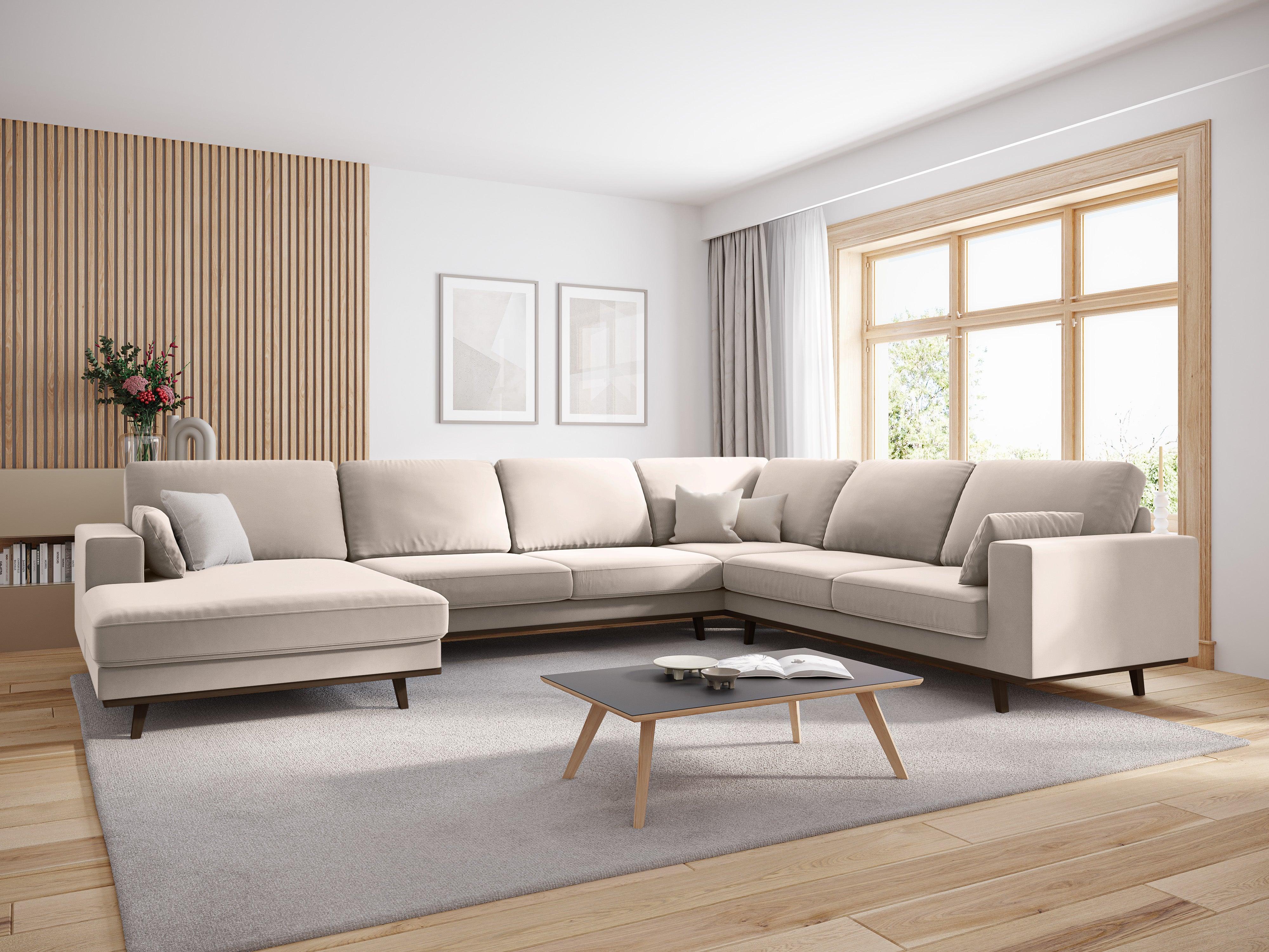 Narożnik prawostronny aksamitny panoramiczny HEBE beżowy Mazzini Sofas Eye on Design