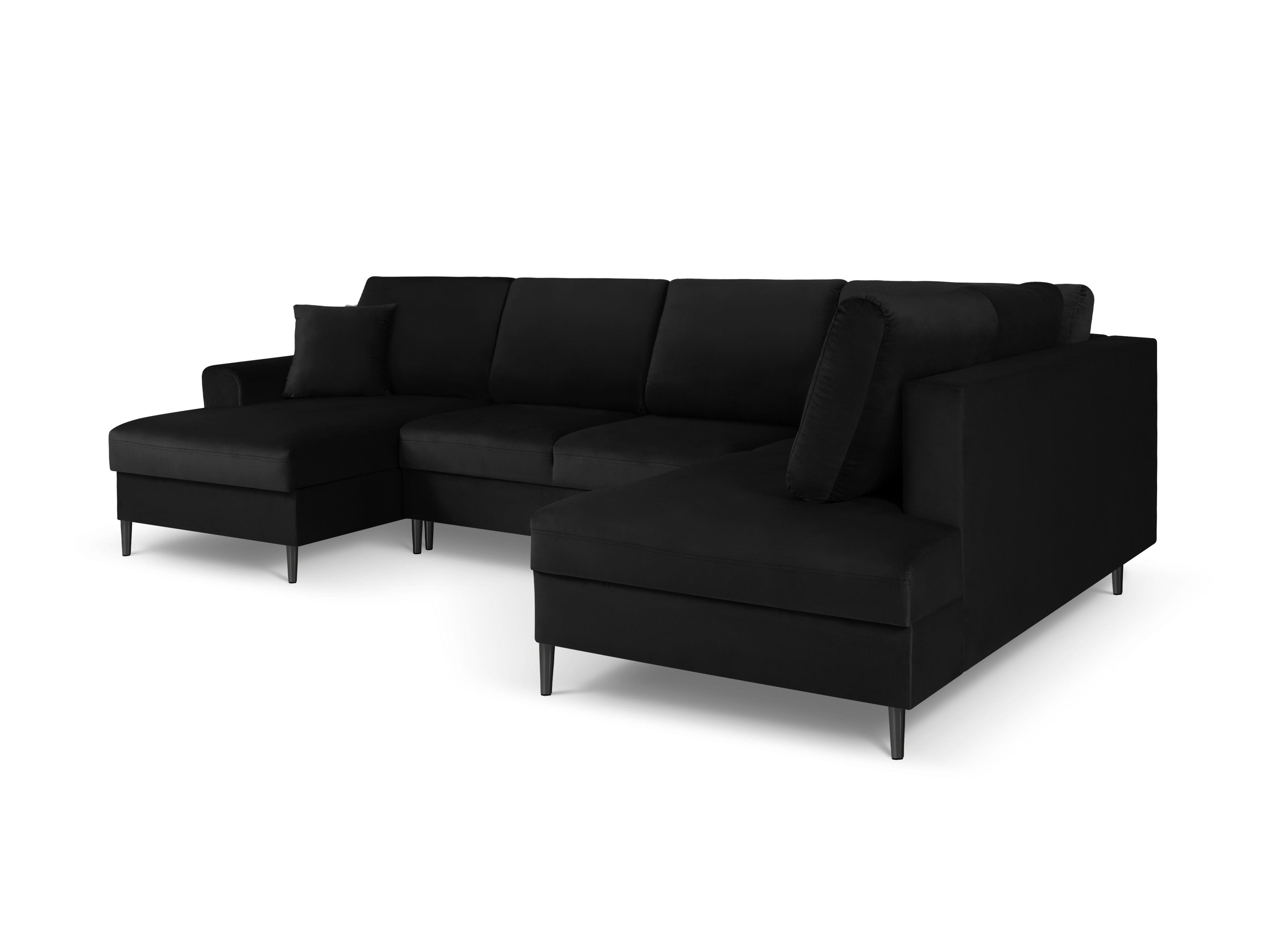 Narożnik prawostronny aksamitny panoramiczny z funkcją spania KYOTO czarny z czarną podstawą Cosmopolitan Design Eye on Design