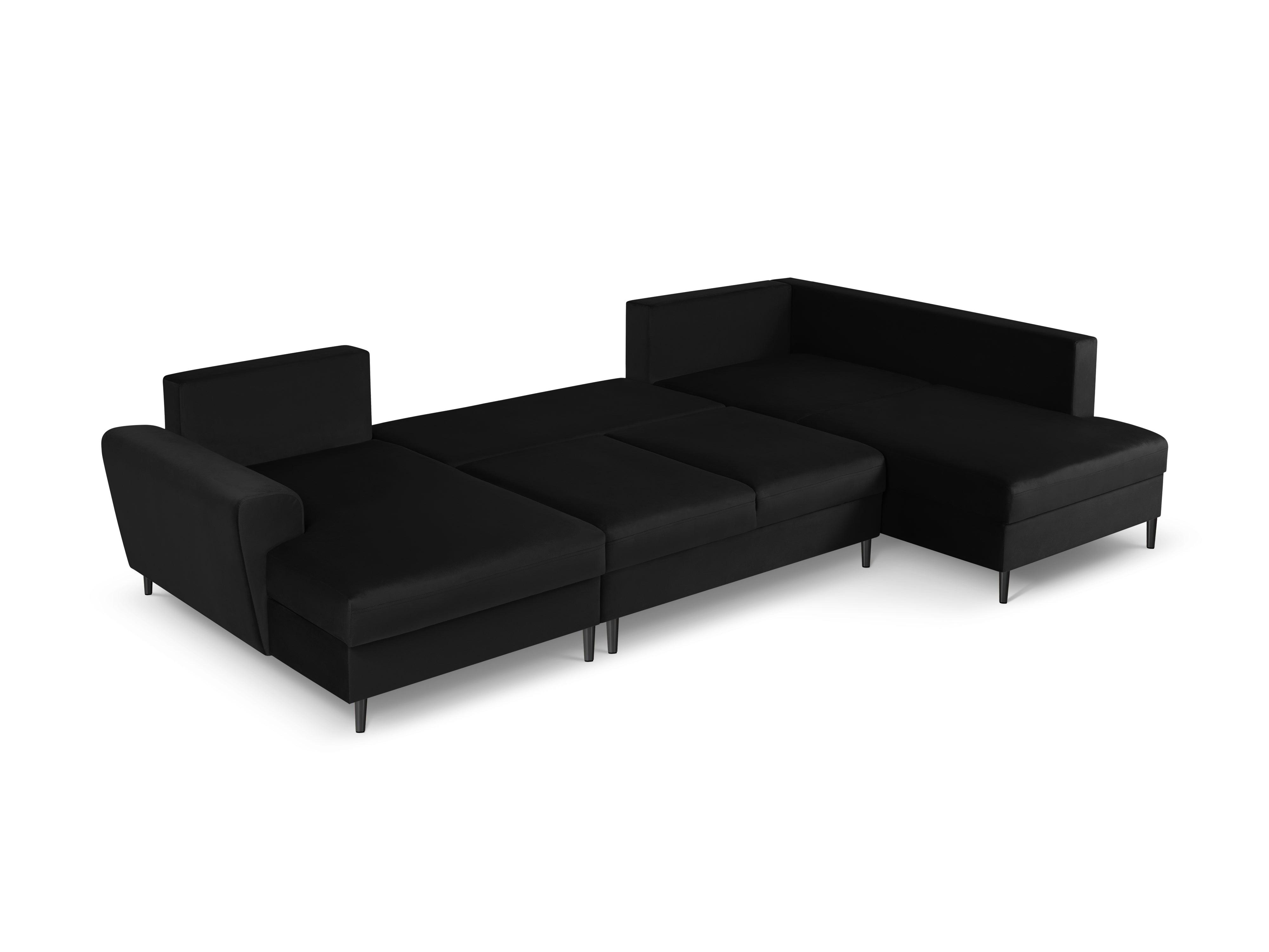 Narożnik prawostronny aksamitny panoramiczny z funkcją spania KYOTO czarny z czarną podstawą Cosmopolitan Design Eye on Design