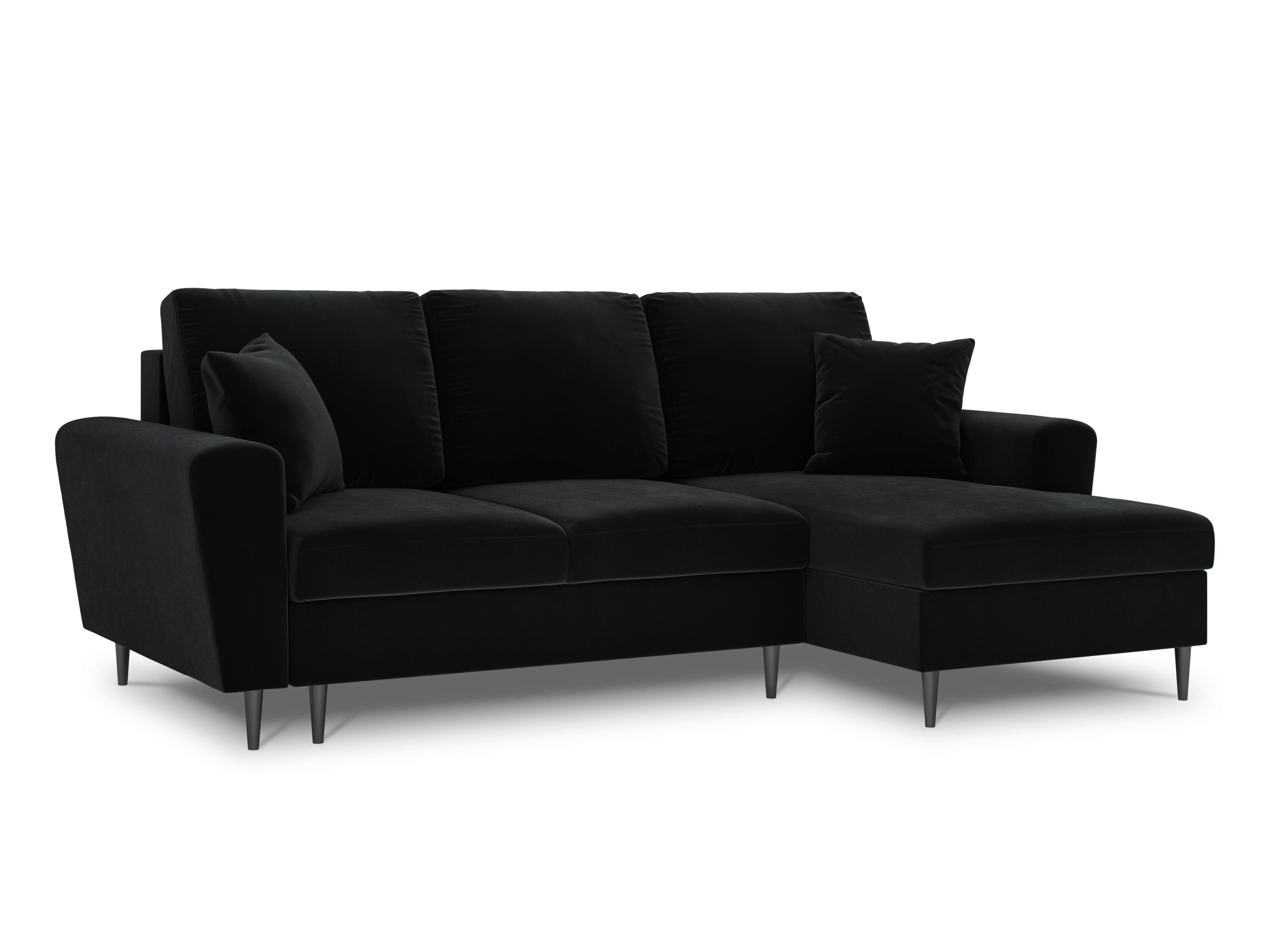 Narożnik prawostronny aksamitny z funkcją spania KYOTO czarny z czarną podstawą Cosmopolitan Design Eye on Design